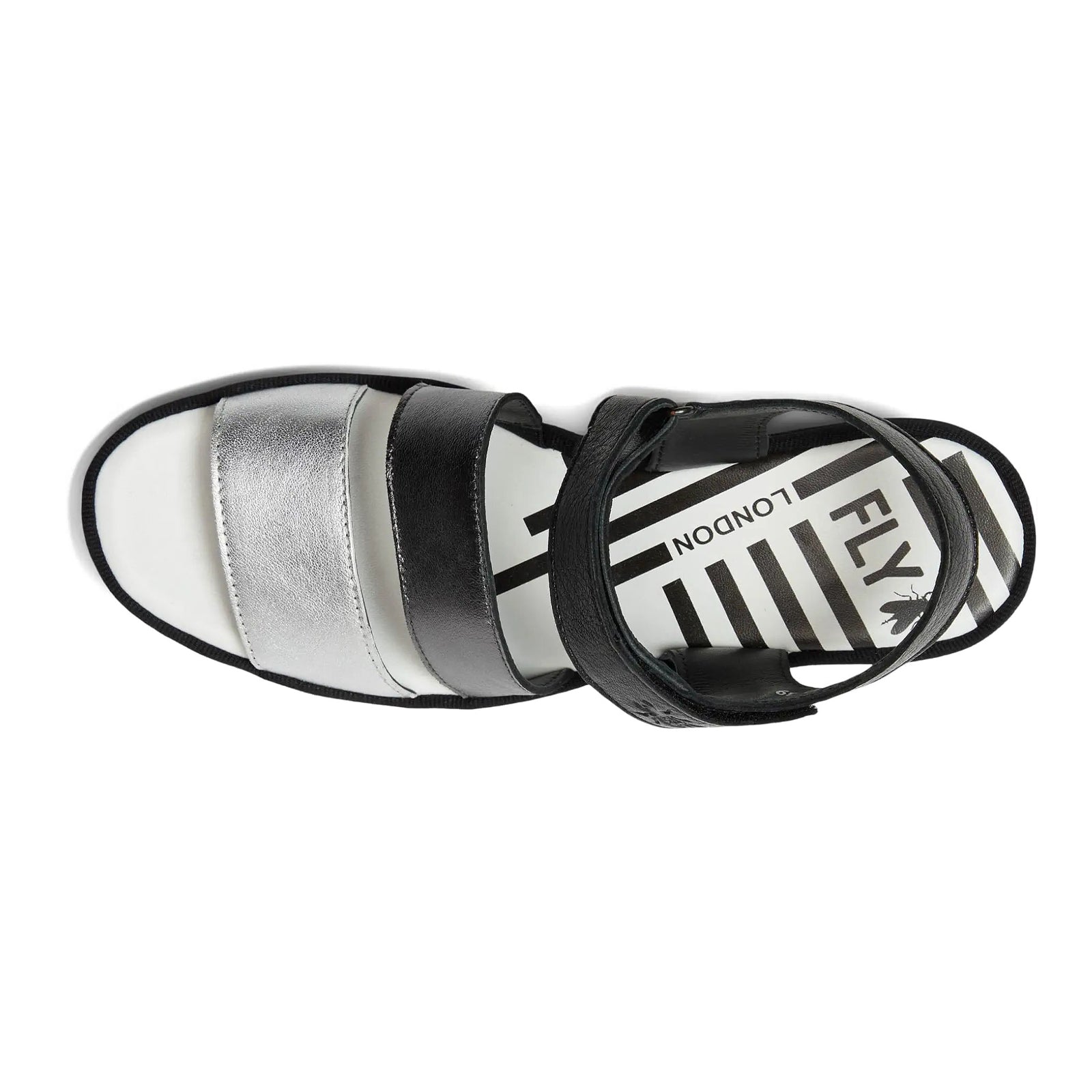 Fly London BEXY575FLY Idra Leather Womens Sandals#color_silver graphite black