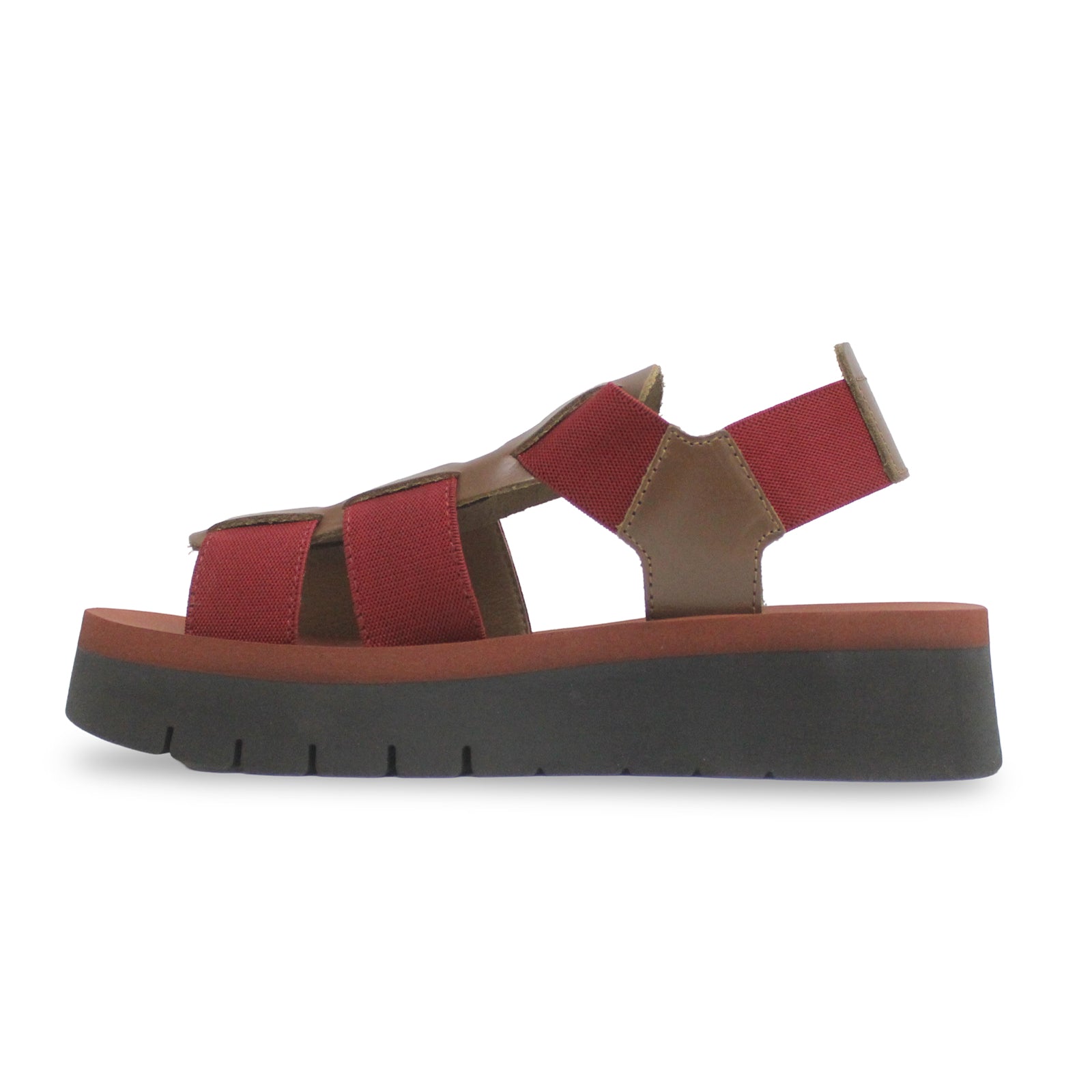 Fly London SAMB245FLY Textile Leather Womens Sandals#color_camel dark red brick