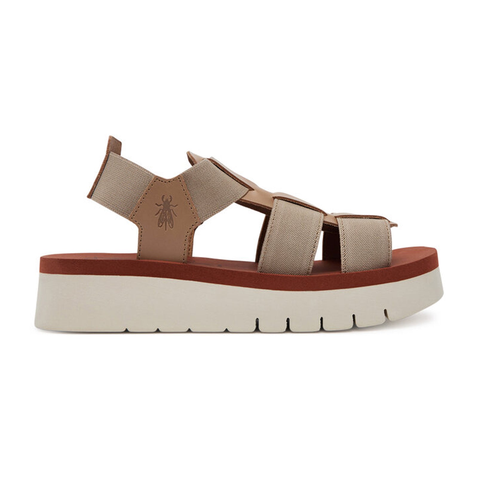 Fly London SAMB245FLY Textile Leather Womens Sandals#color_taupe taupe brick