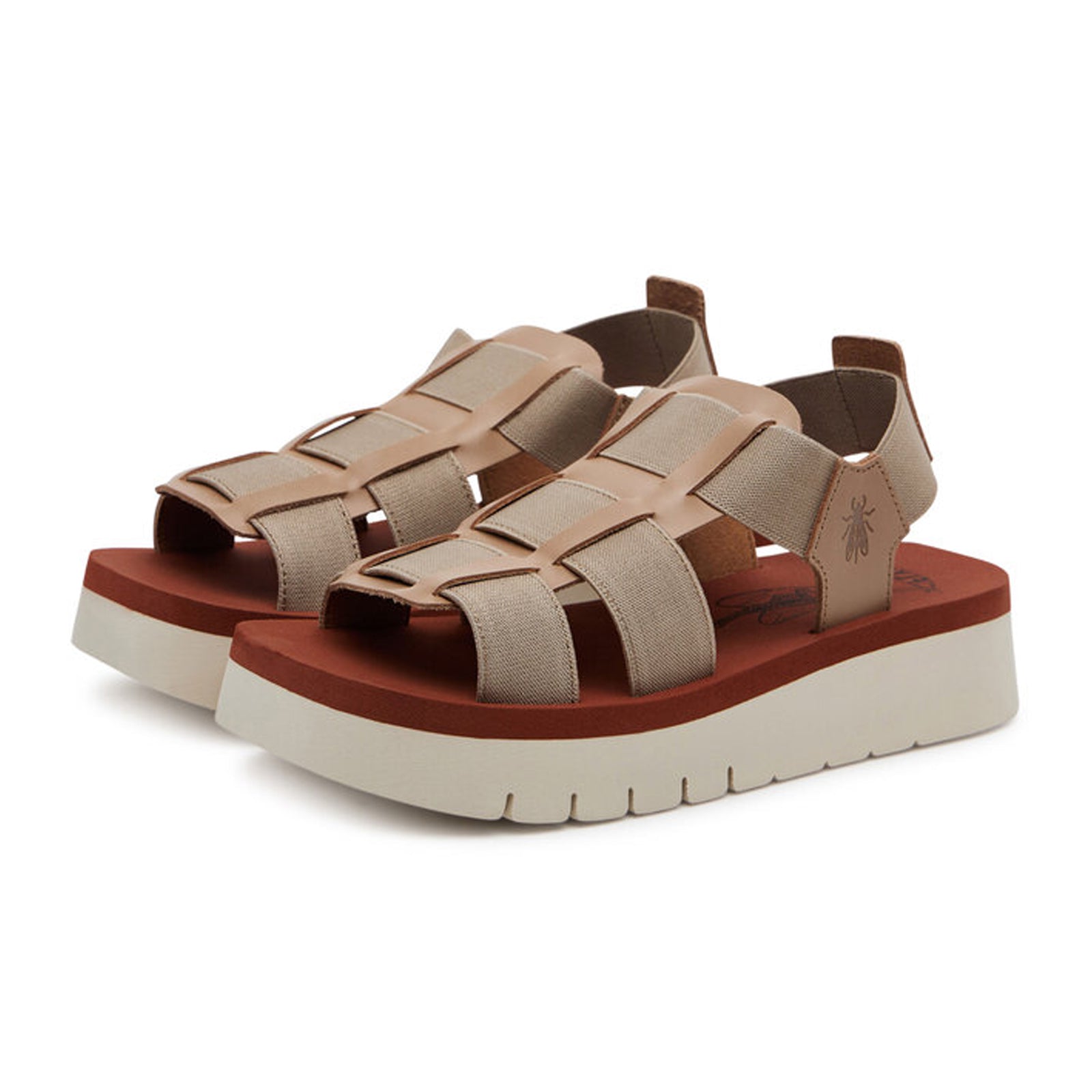 Fly London SAMB245FLY Textile Leather Womens Sandals#color_taupe taupe brick