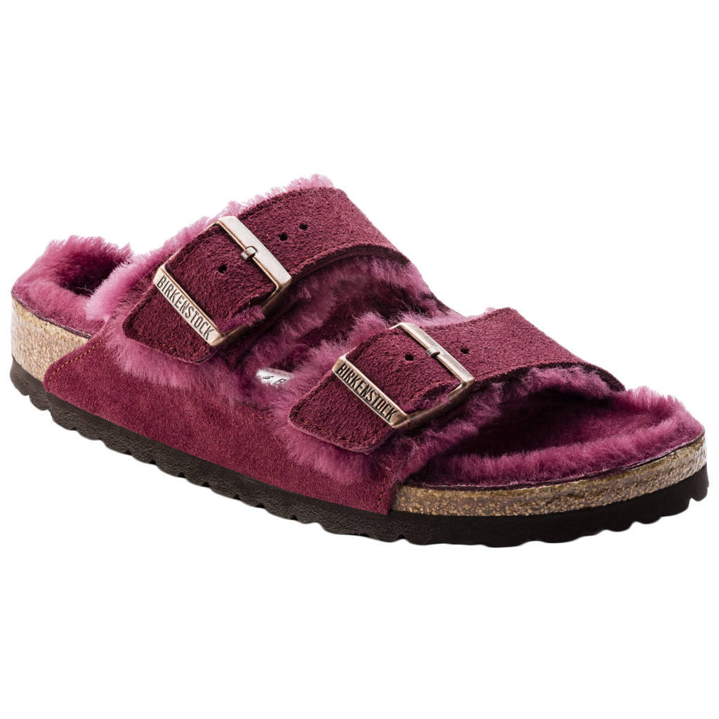 Birkenstock Arizona Fur Suede Unisex Sandals#color_burgundy
