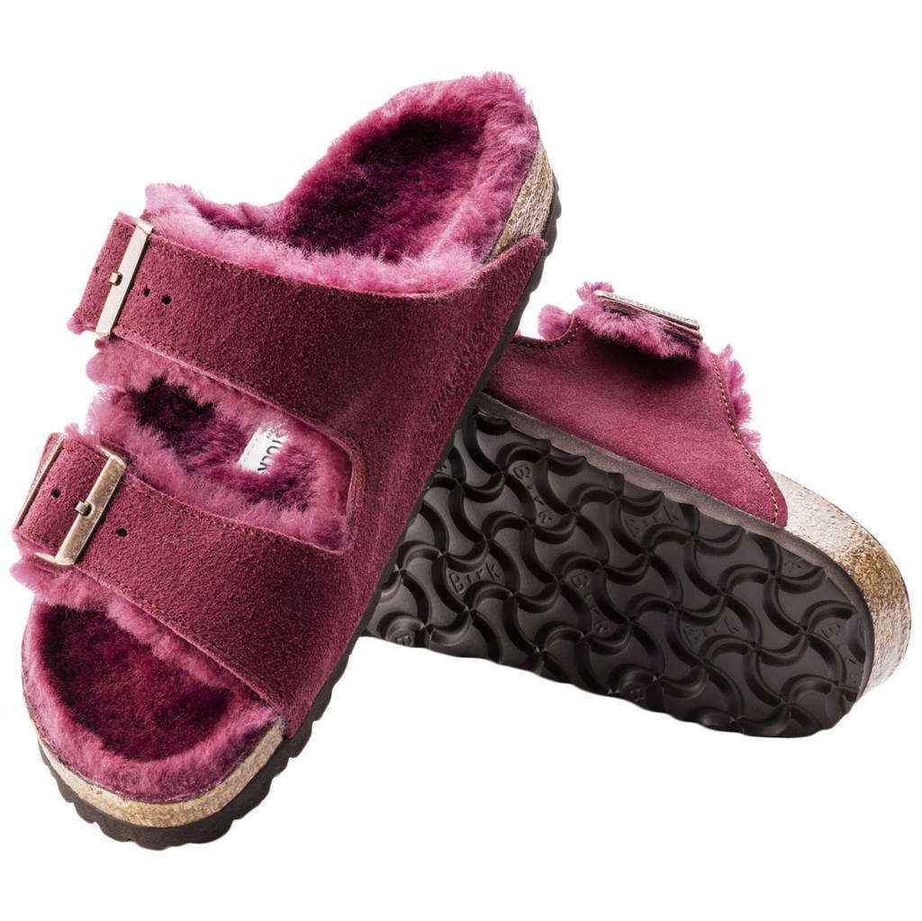 Birkenstock Arizona Fur Suede Unisex Sandals#color_burgundy