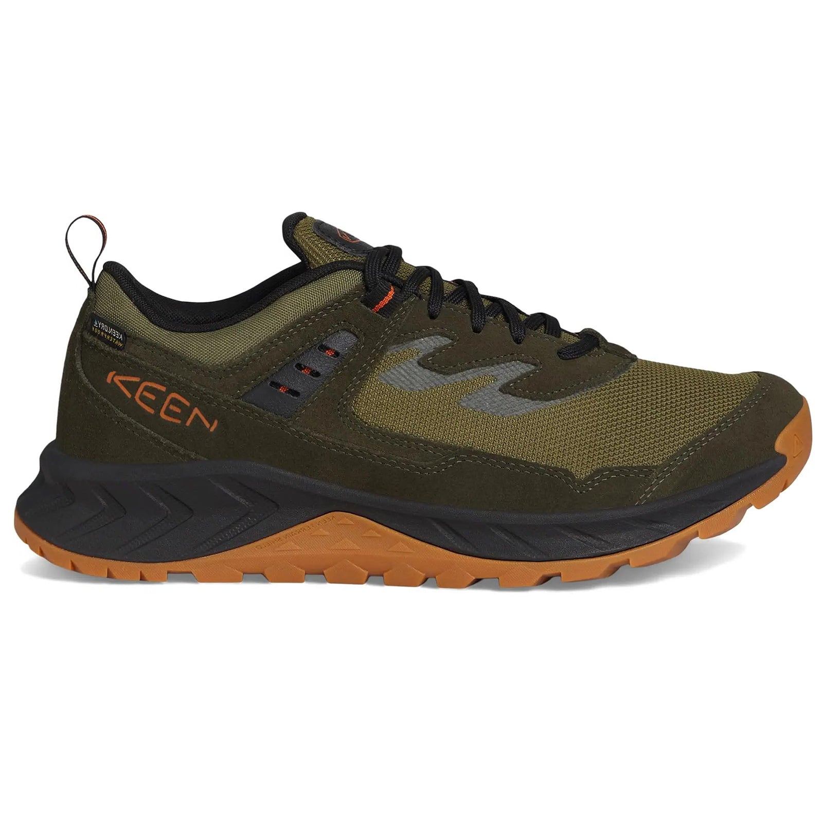 Keen Hightrail WP Leather Textile Mens Trainers#color_winter moss gold flame