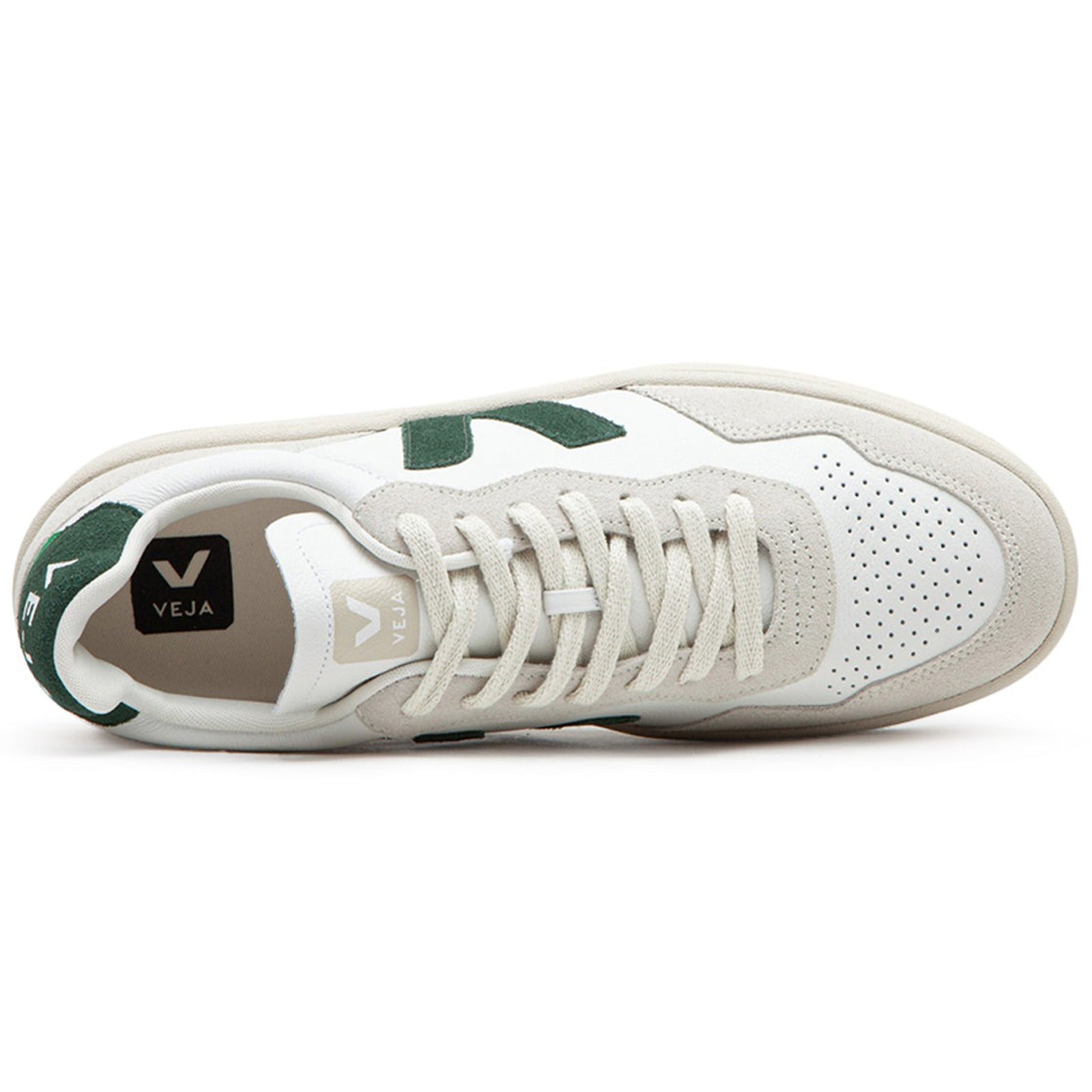 Veja V-90 Organic Traced Leather Mens Trainers#color_white cyprus