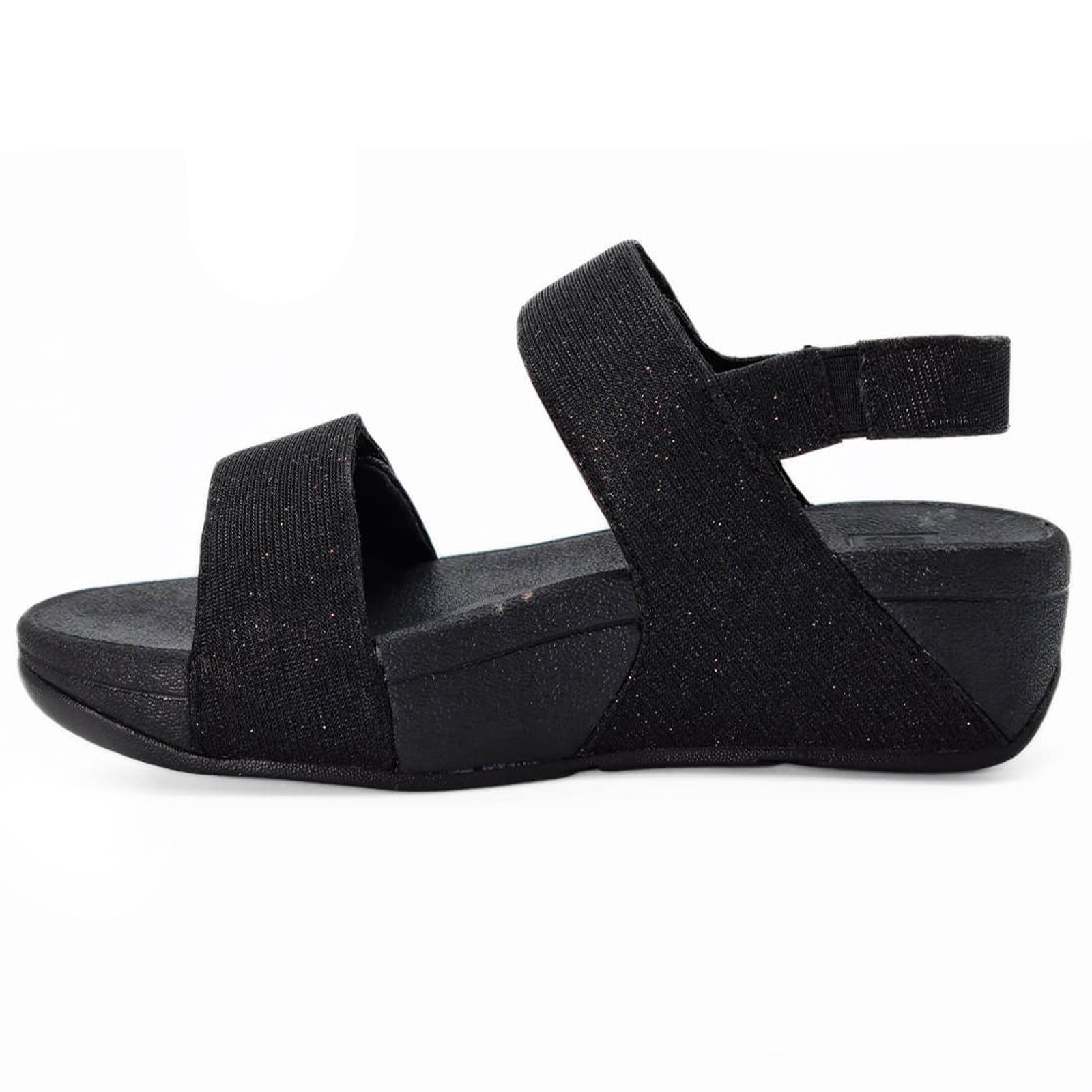 FitFlop Lulu Adjustable Shimmerlux Back Strap Polyester Womens Sandals#color_all black