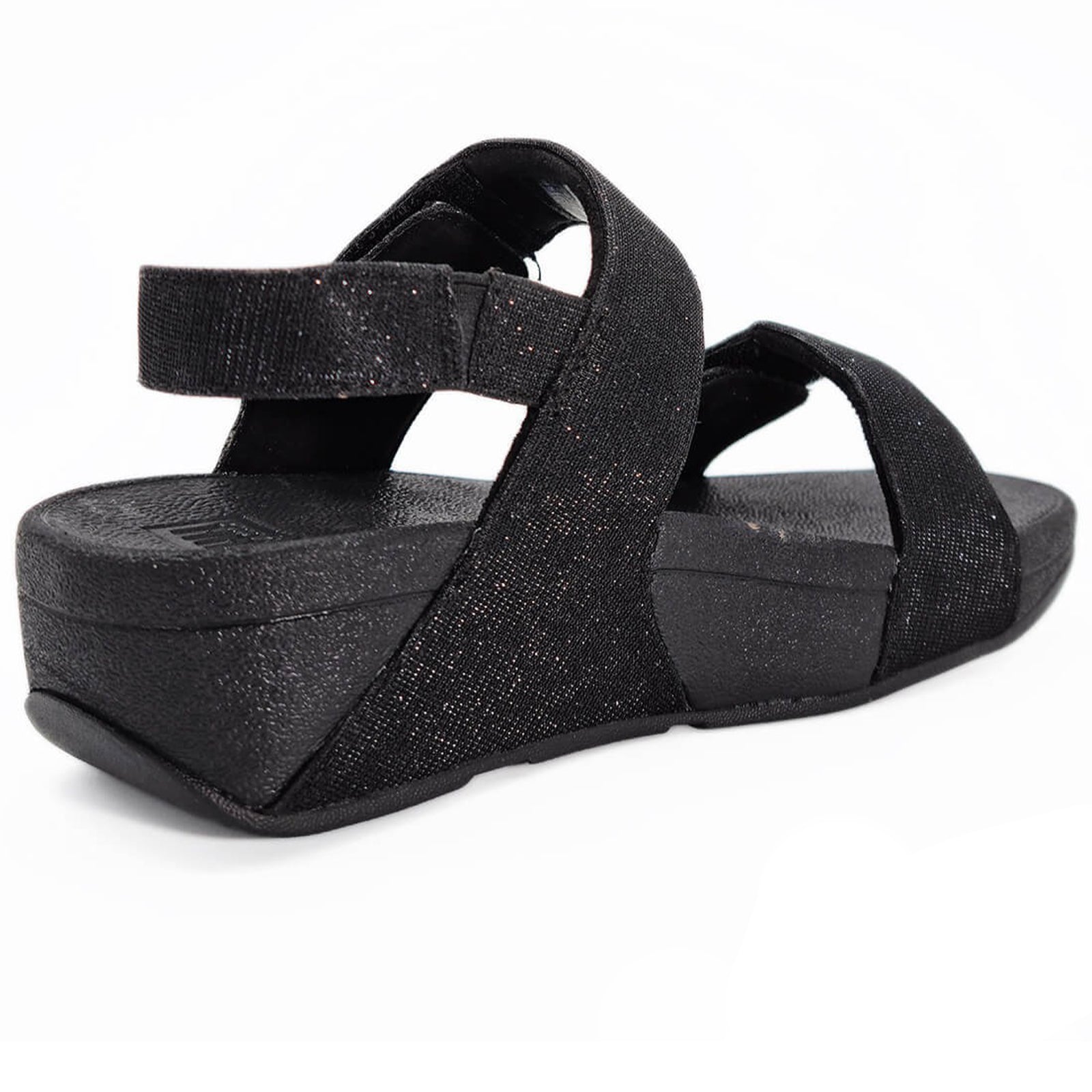 FitFlop Lulu Adjustable Shimmerlux Back Strap Polyester Womens Sandals#color_all black