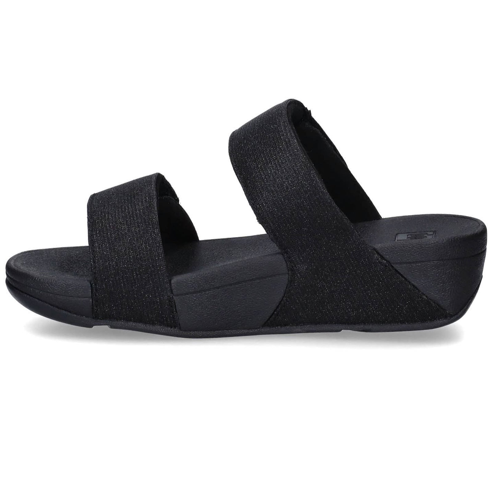 FitFlop Lulu Adjustable Shimmerlux Slides Polyester Womens Sandals#color_all black