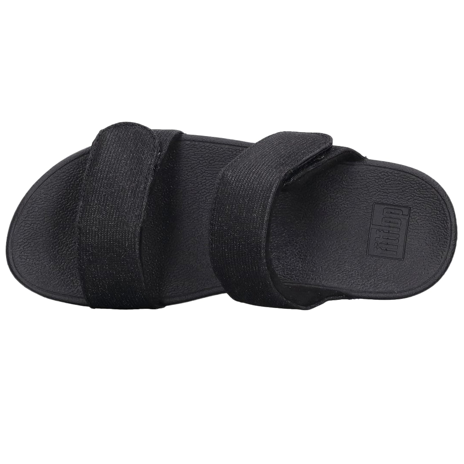 FitFlop Lulu Adjustable Shimmerlux Slides Polyester Womens Sandals#color_all black