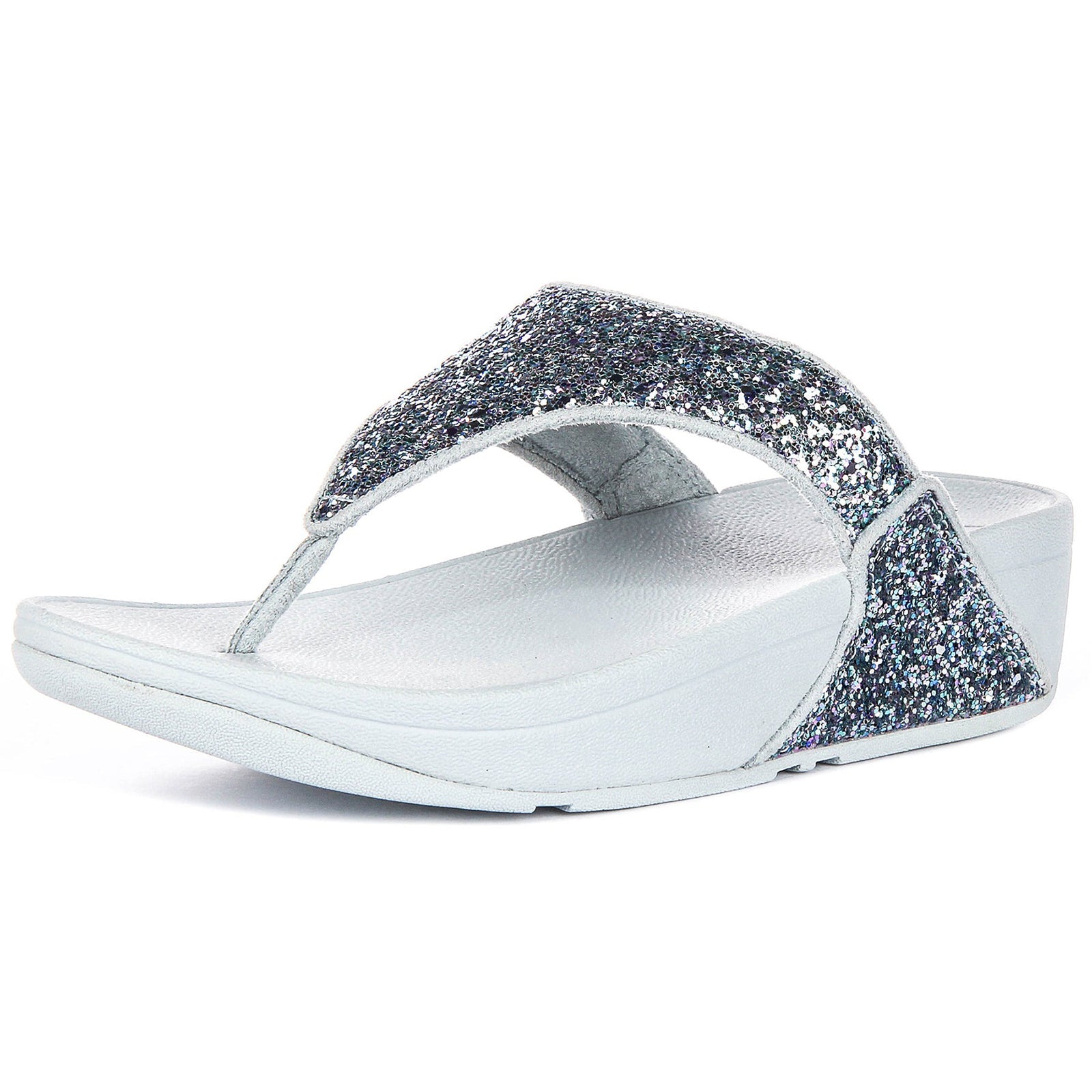 FitFlop Lulu Multi Tonal Glitter Toe Post Polyurethane Womens Sandals#color_quiet blue