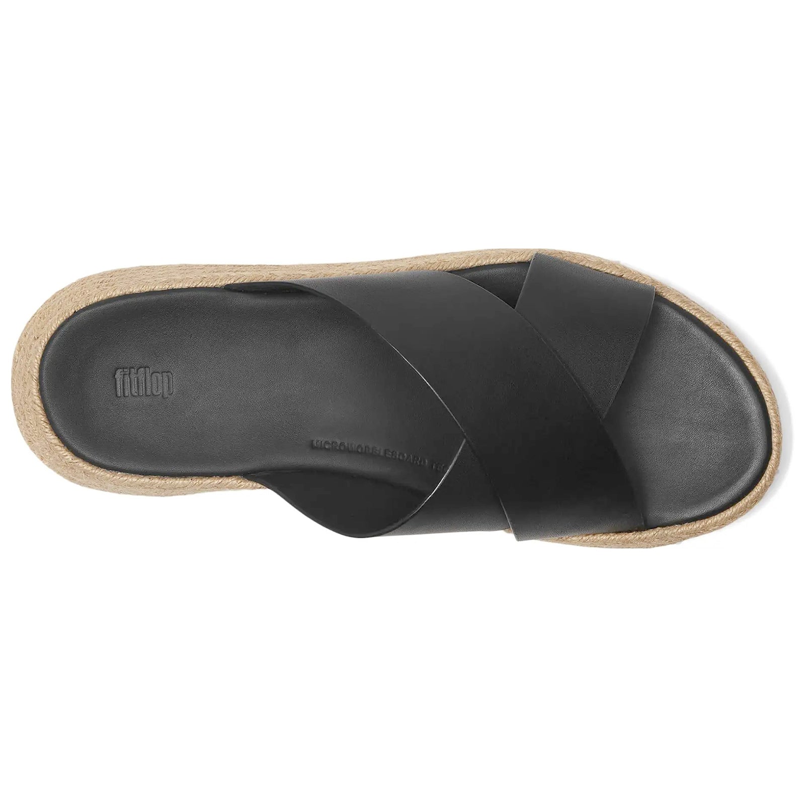 FitFlop F Mode Espadrille Flatform Cross Leather Womens Sandals#color_black