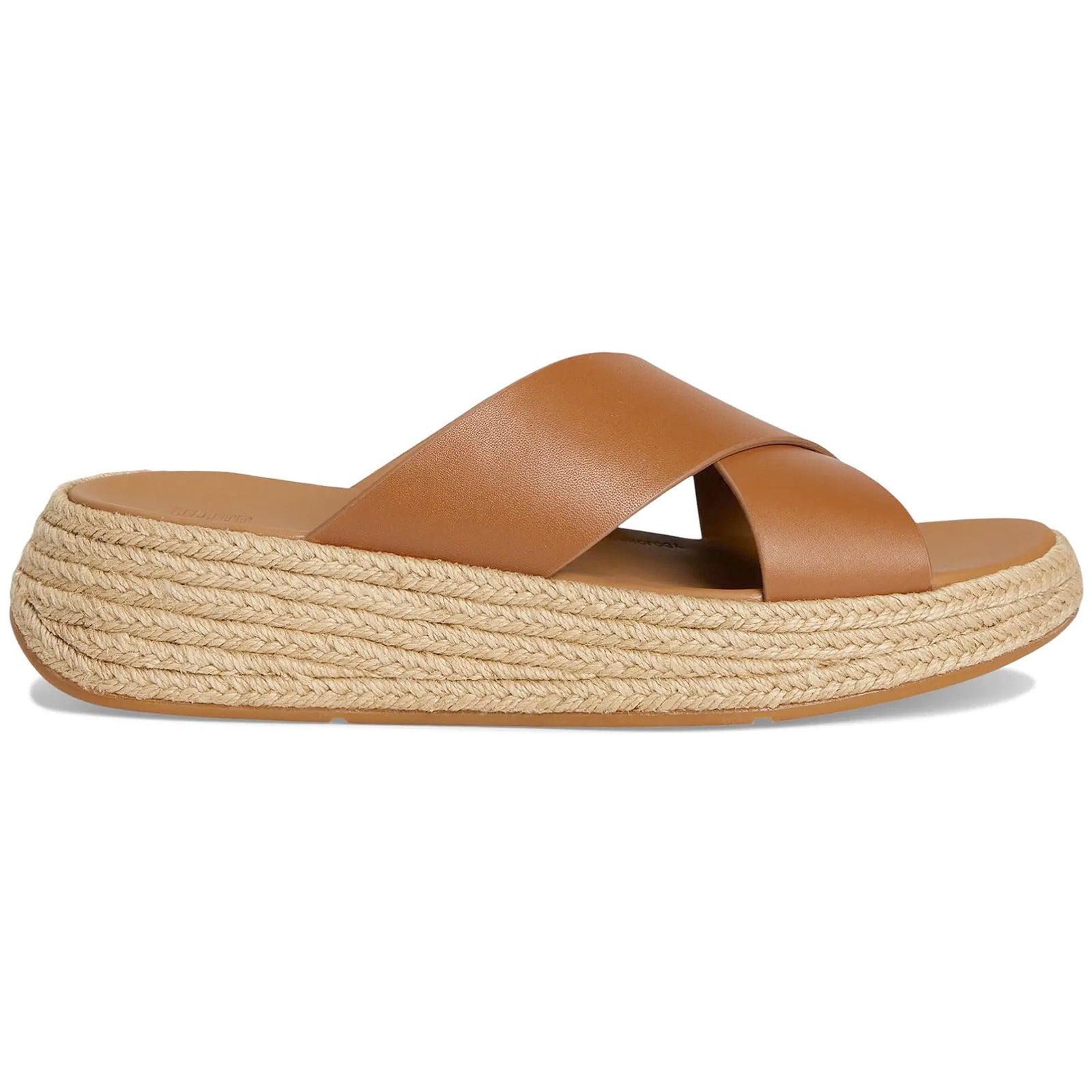 FitFlop F Mode Espadrille Flatform Cross Leather Womens Sandals#color_deep tan
