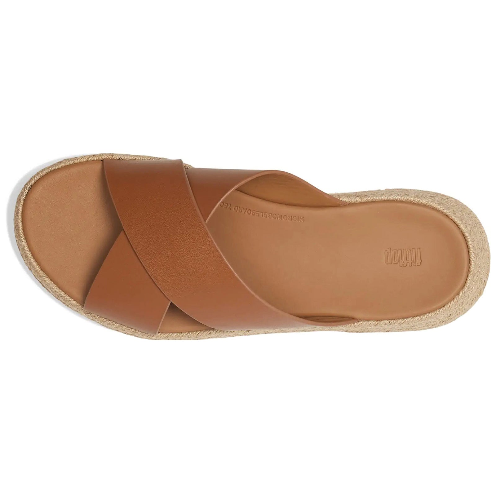 FitFlop F Mode Espadrille Flatform Cross Leather Womens Sandals#color_deep tan