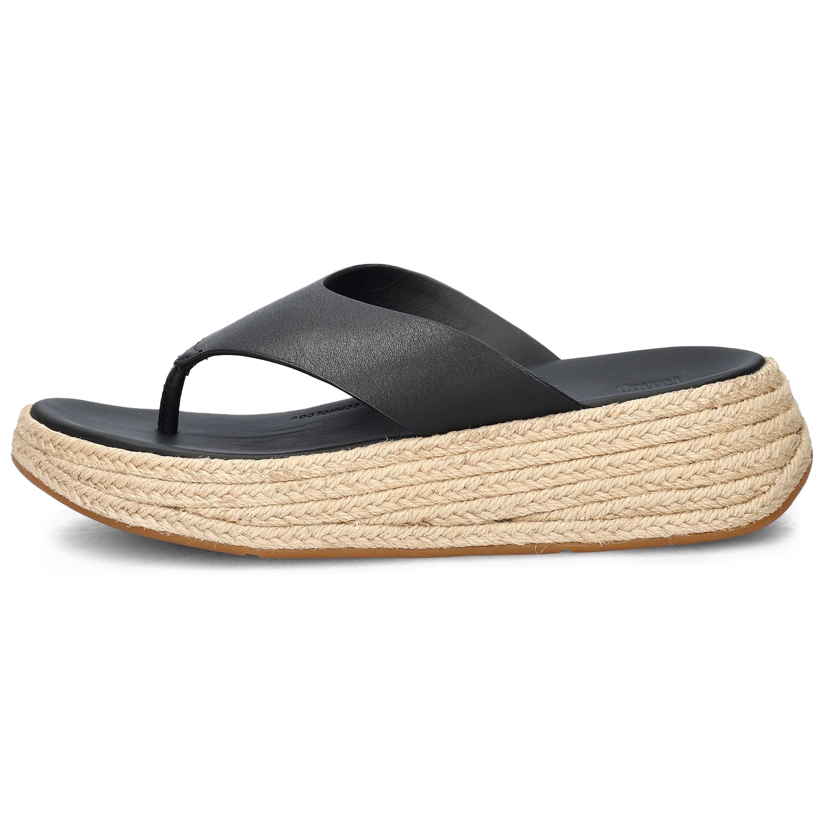FitFlop F Mode Espadrille Flatform Toe-Post Leather Womens Sandals#color_black