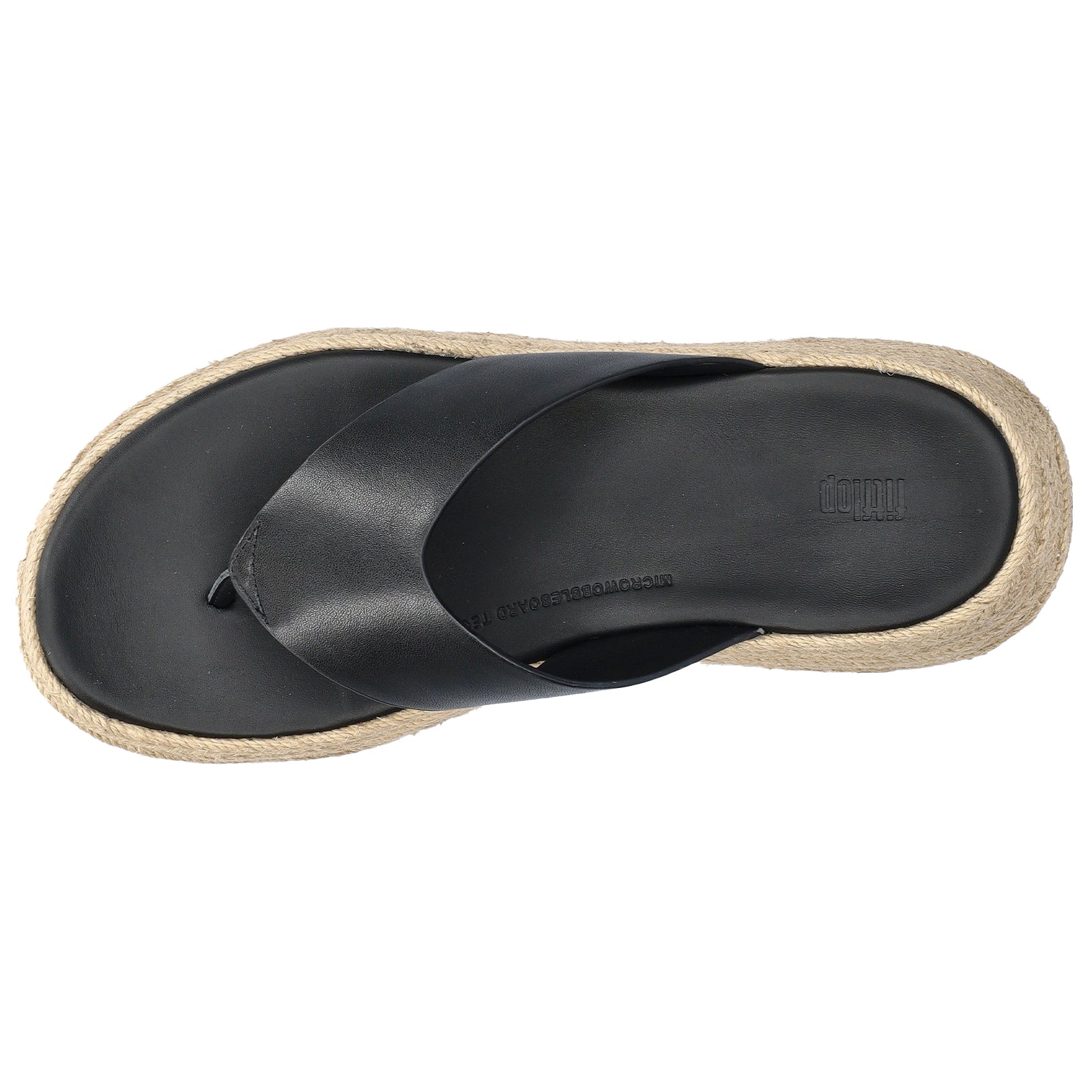 FitFlop F Mode Espadrille Flatform Toe-Post Leather Womens Sandals#color_black