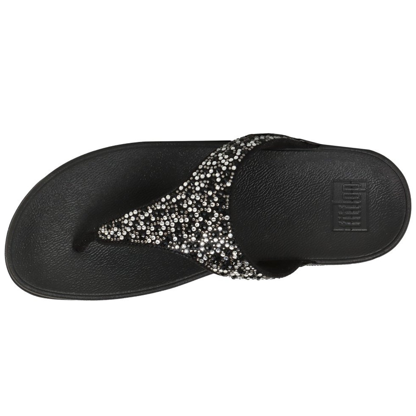 FitFlop Lulu Crystal Mix Toe Post Polyurethane Womens Sandals#color_all black