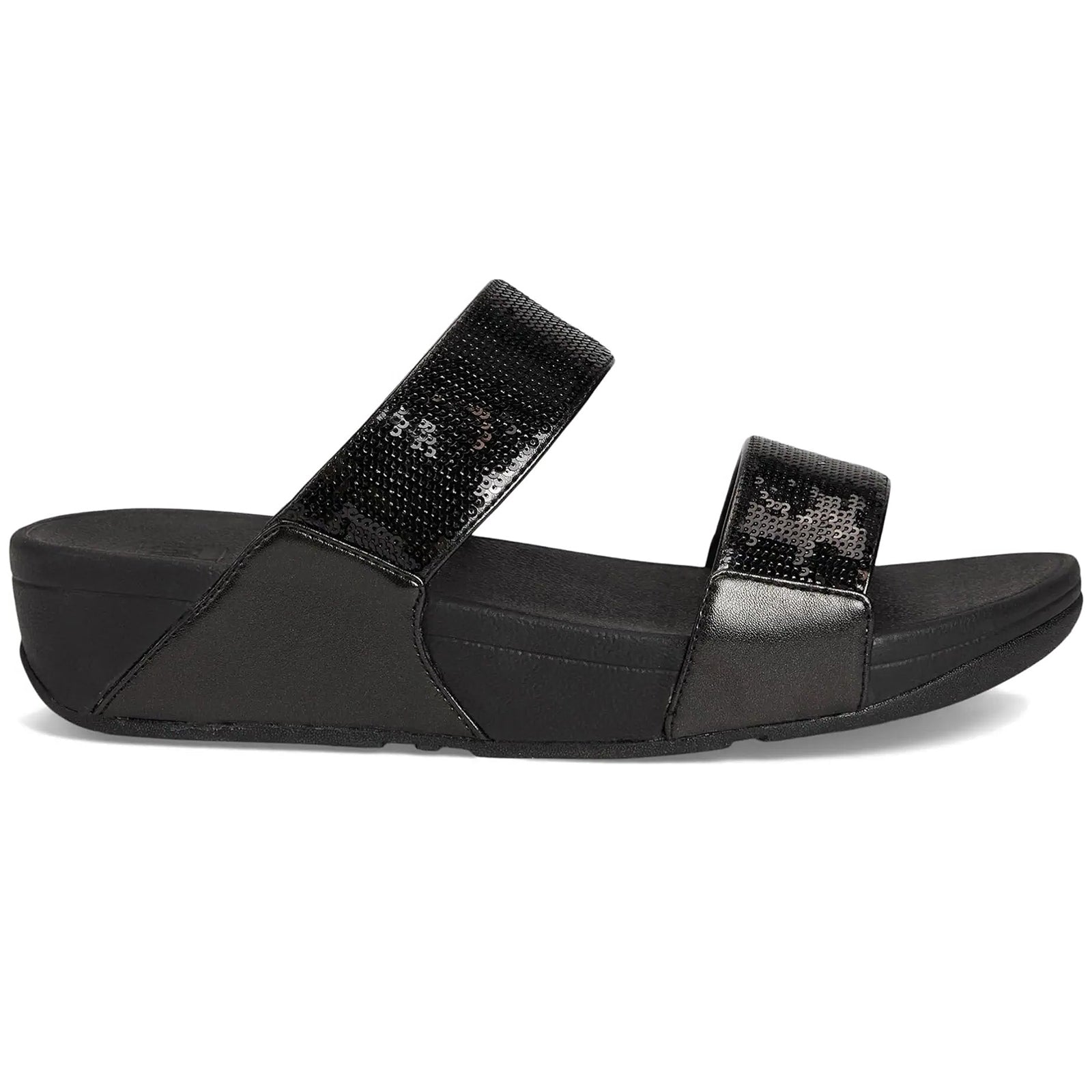 FitFlop Lulu Sequin Slides Polyurethane Womens Sandals#color_all black