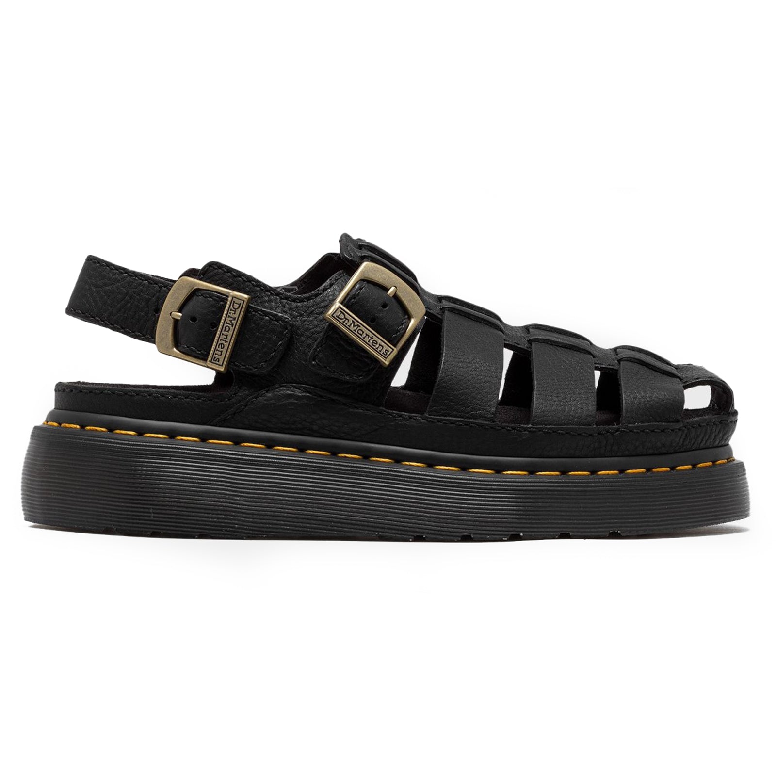 Dr. Martens Wrenlie Grizzly Leather Unisex Sandals#color_black