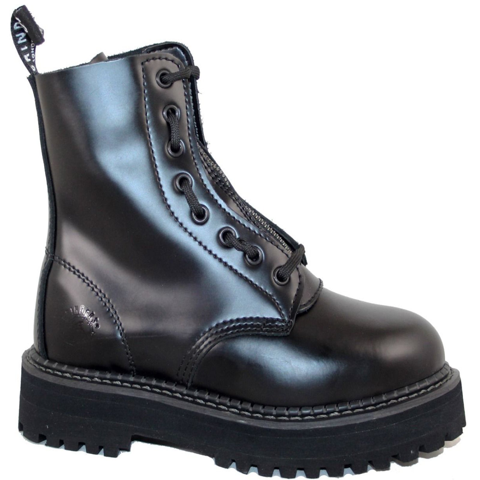 Grinders Zip And Lace Leather Womens Boots#color_black