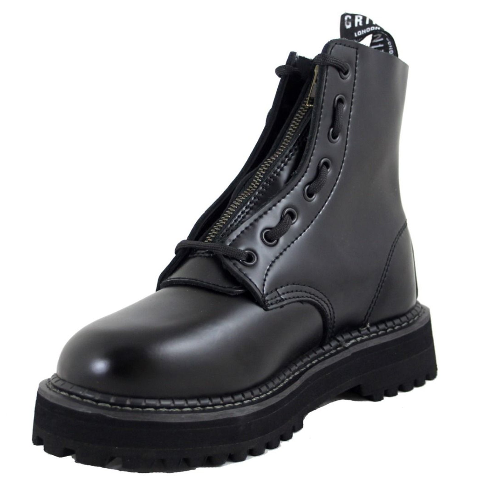Grinders Zip And Lace Leather Womens Boots#color_black