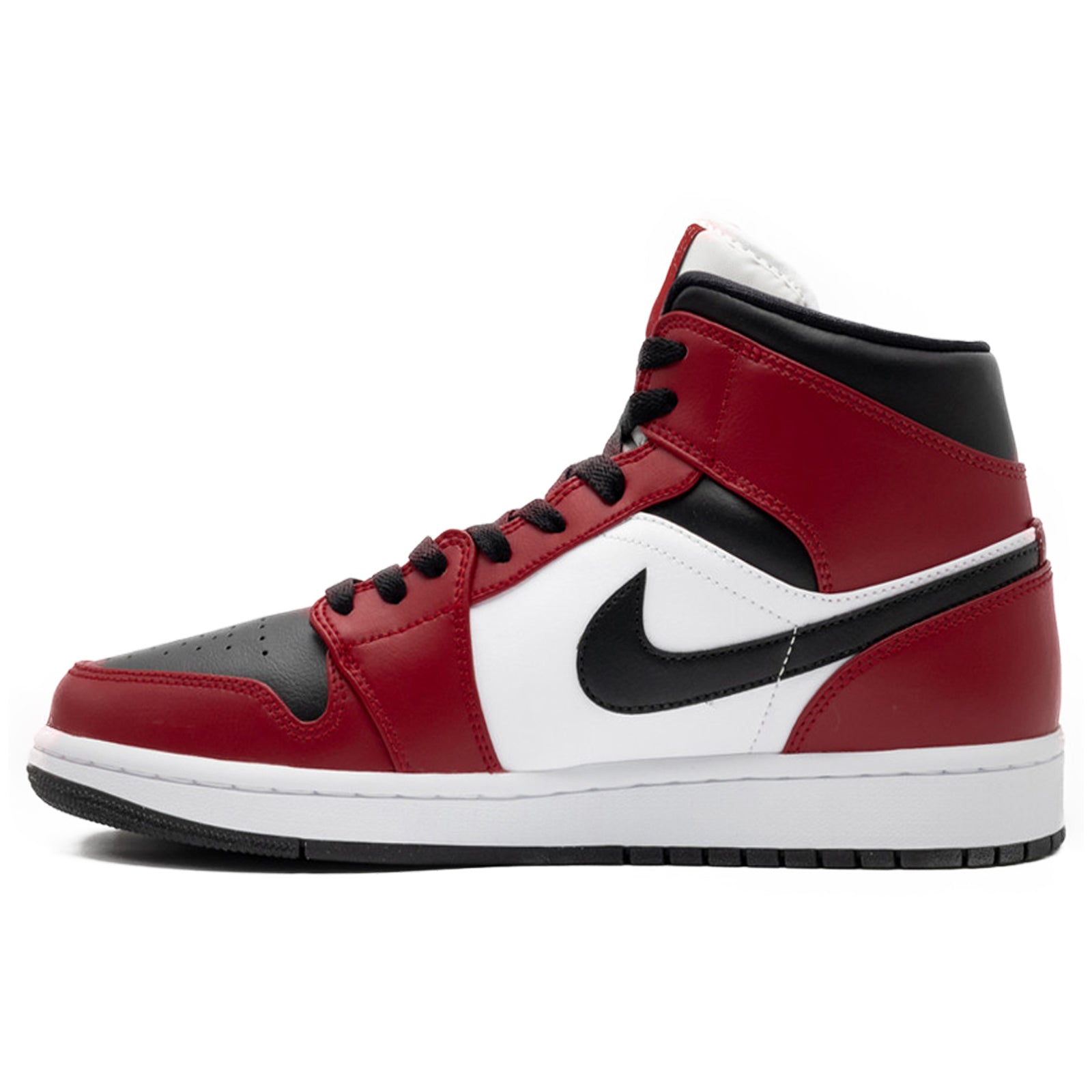 Jordan Air Jordan 1 Mid GS Leather Synthetic Youth Trainers#color_black black gym red