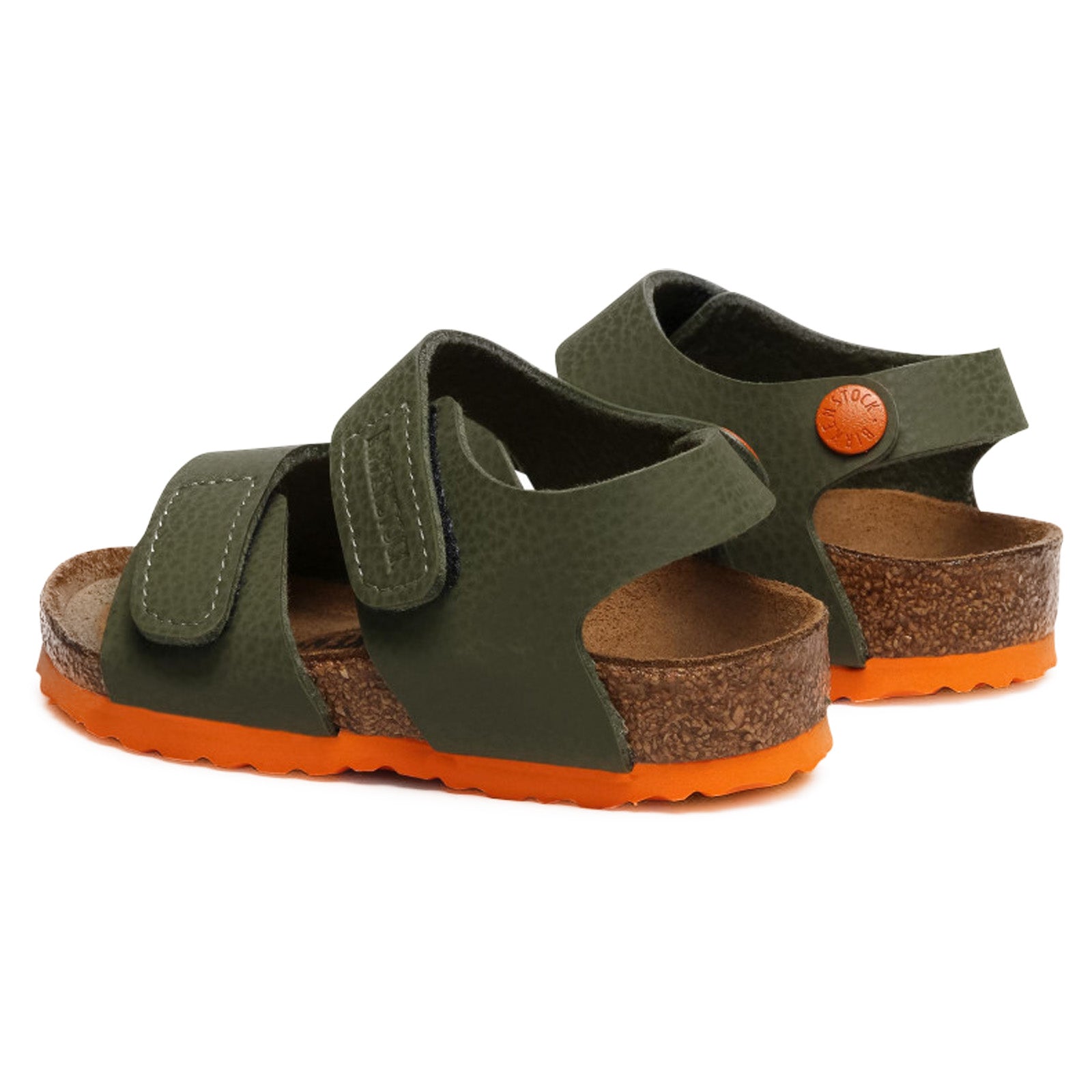 Birkenstock Palu Logo BS Birko-Flor Kids Sandals#color_Desert Soil Moss Green Orange