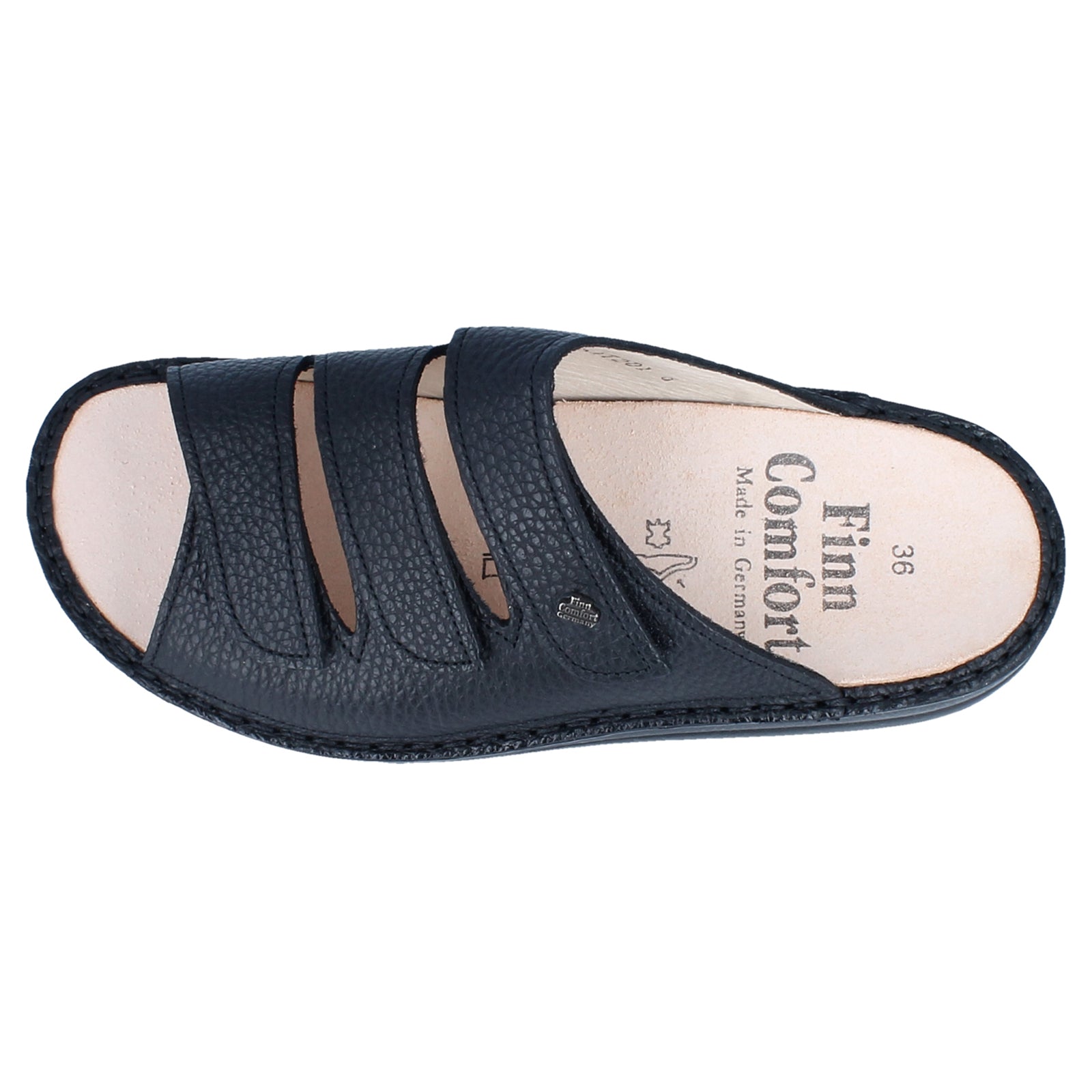 Finn Comfort Korfu Leather Womens Sandals#color_black