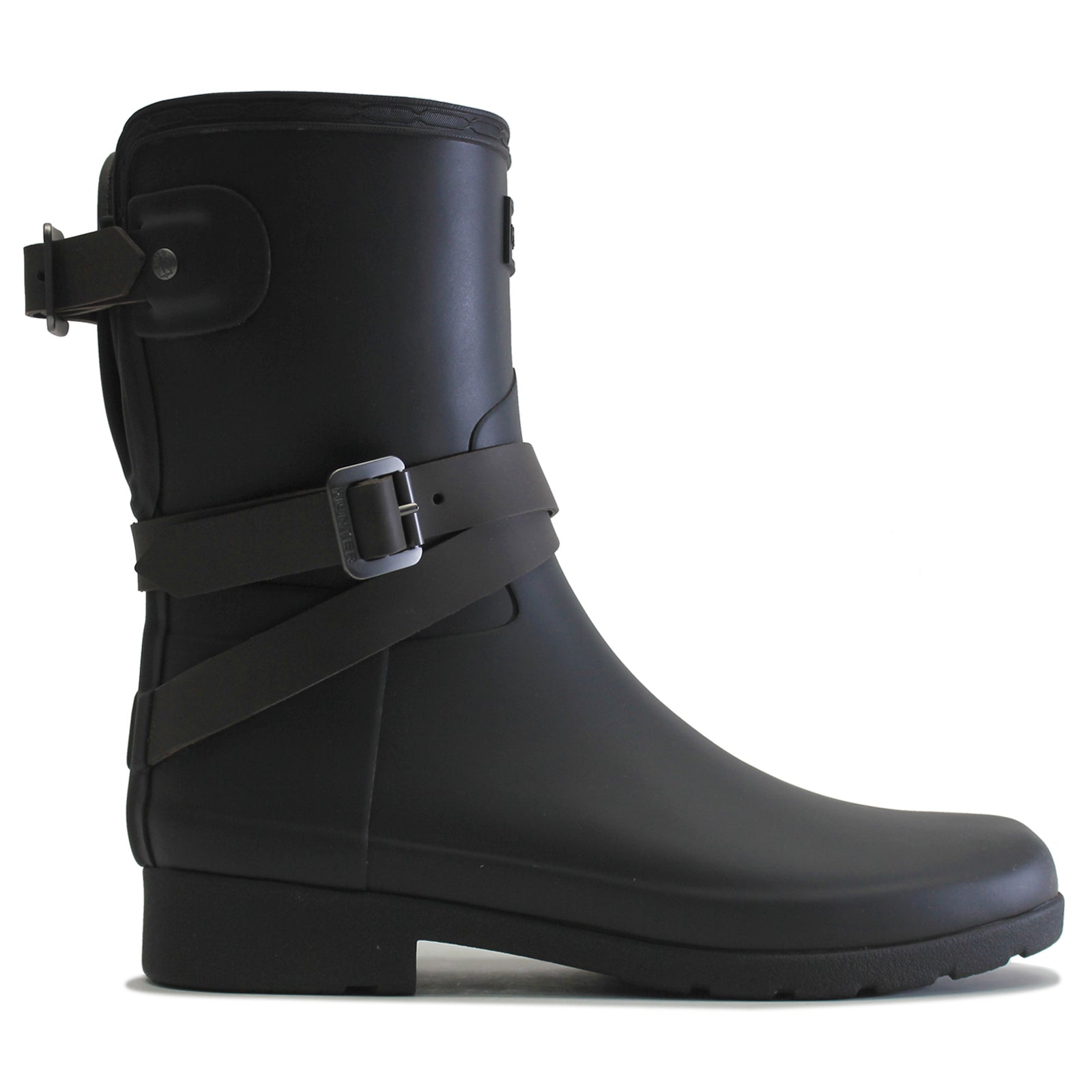 Hunter Refined Back Adjustable Ankle Strap Rubber Womens Boots#color_black bitter chocolate