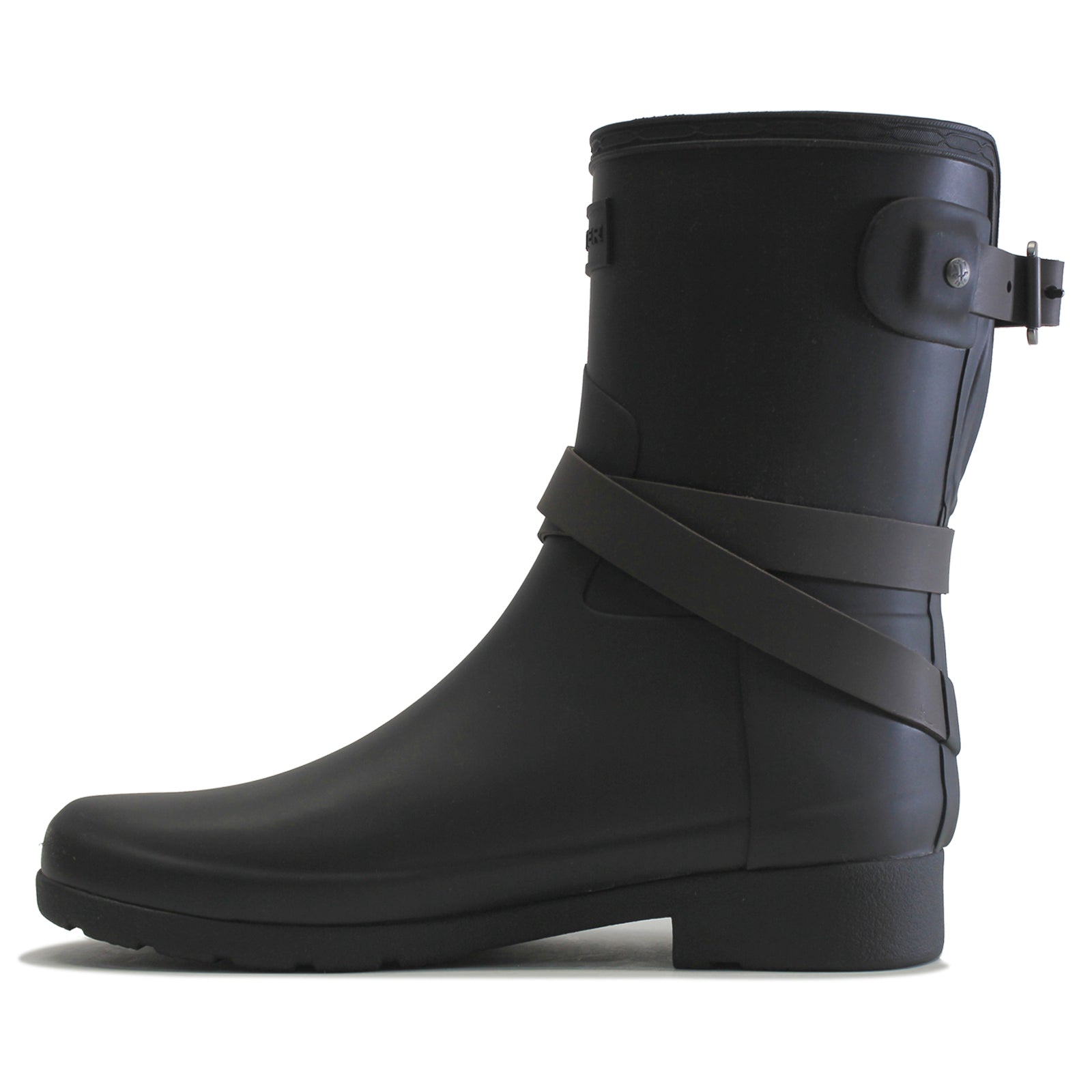 Hunter Refined Back Adjustable Ankle Strap Rubber Womens Boots#color_black bitter chocolate