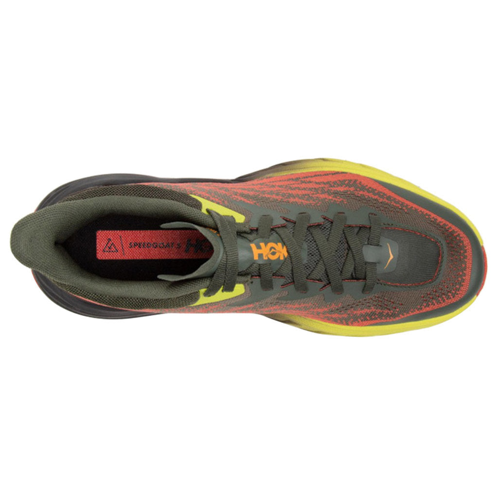 Hoka One One Speedgoat 5 Textile Synthetic Mens Trainers#color_thyme fiesta