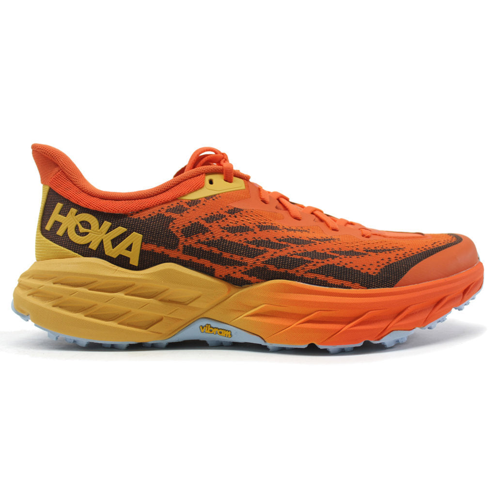 Hoka One One Speedgoat 5 Textile Synthetic Mens Trainers#color_puffins bill amber yellow