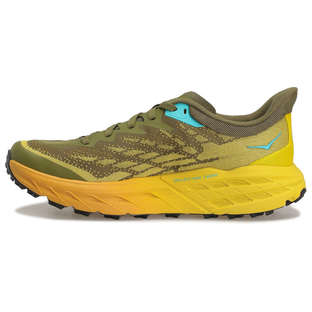 Hoka One One Speedgoat 5 Textile Synthetic Mens Trainers#color_avocado passion fruit