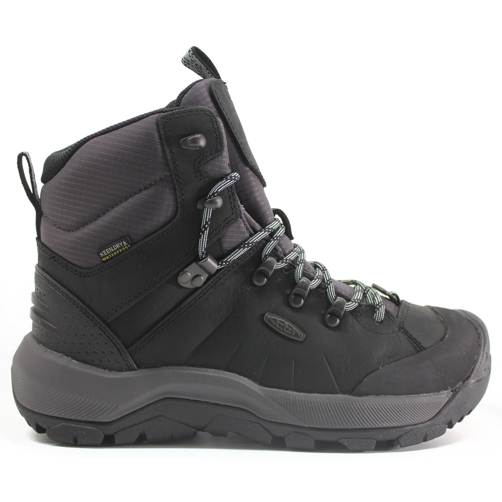 Keen Revel IV Mid Polar Leather Textile Womens Boots#color_black harbor grey
