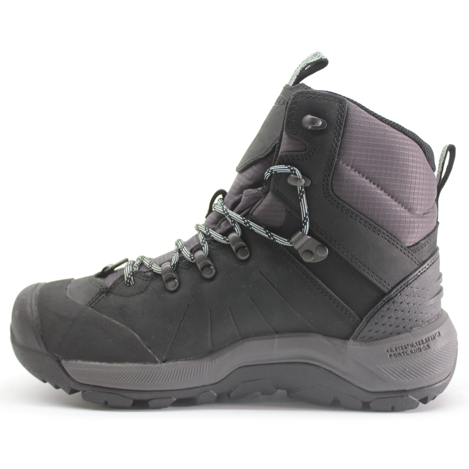 Keen Revel IV Mid Polar Leather Textile Womens Boots#color_black harbor grey
