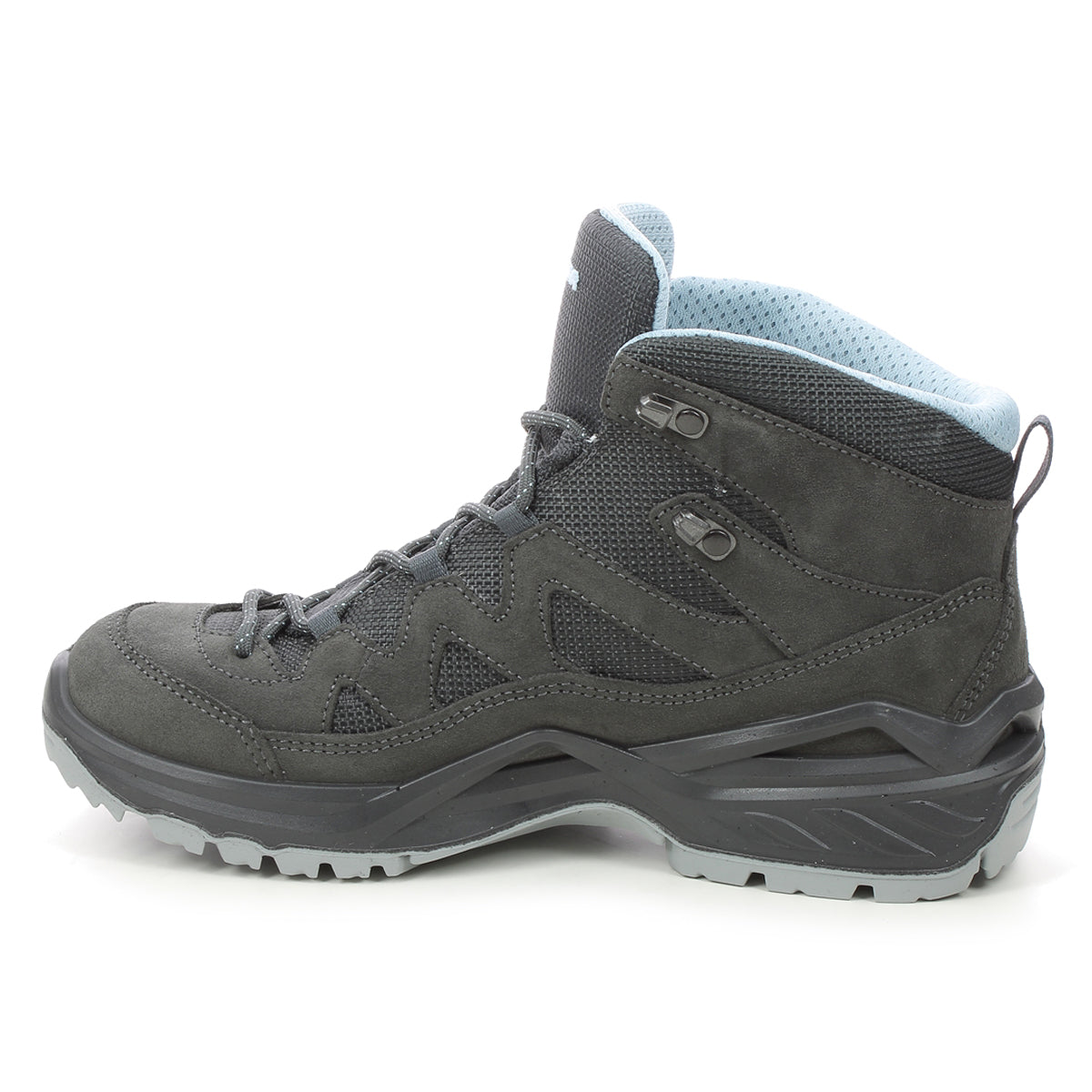 Lowa Sirkos Evo GTX Mid Suede Textile Womens Boots#color_anthracite ice blue