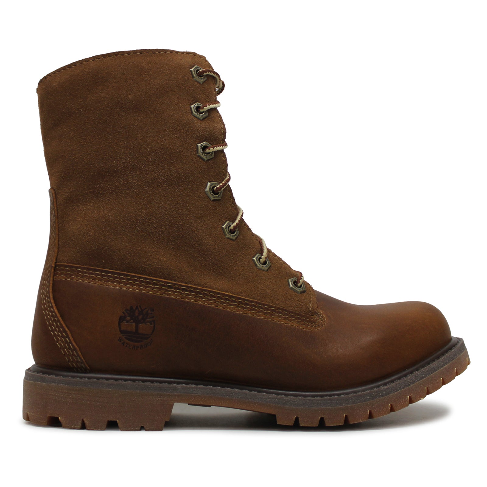 Timberland Authentic Tedy Fleece Waterproof Full Grain Leather Womens Boots#color_dark brown
