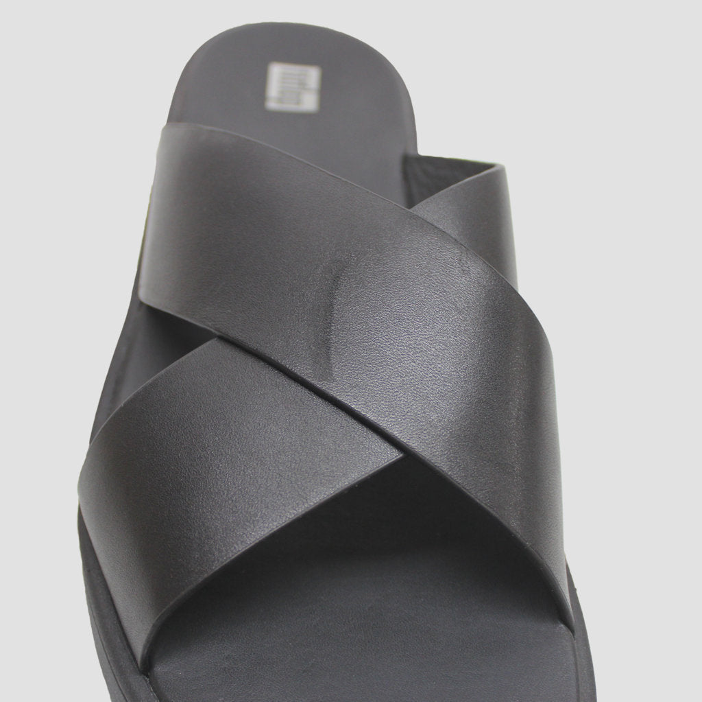 FitFlop Womens Sandals F Mode Leather Flatform Cross Slip-On Slides Leather - UK 7