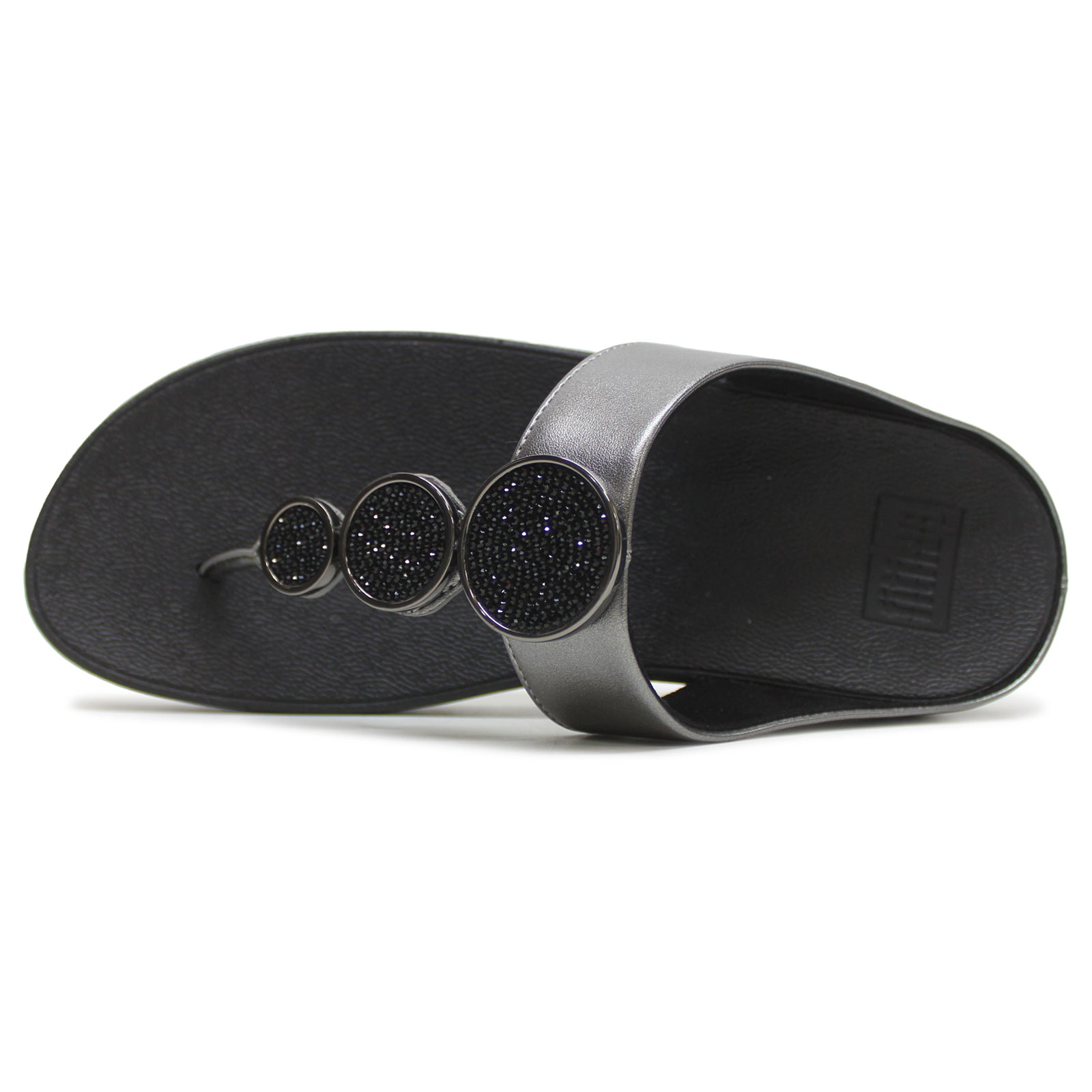 FitFlop Halo Bead Circle Metallic Toe Post Polyurethane Womens Sandals#color_pewter black