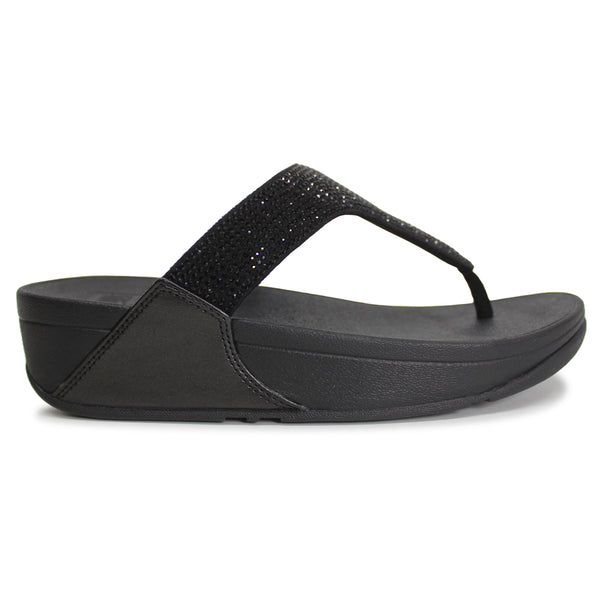 FitFlop Lulu Crystal Embellished Synthetic Women's Toe Post All Black  Sandals