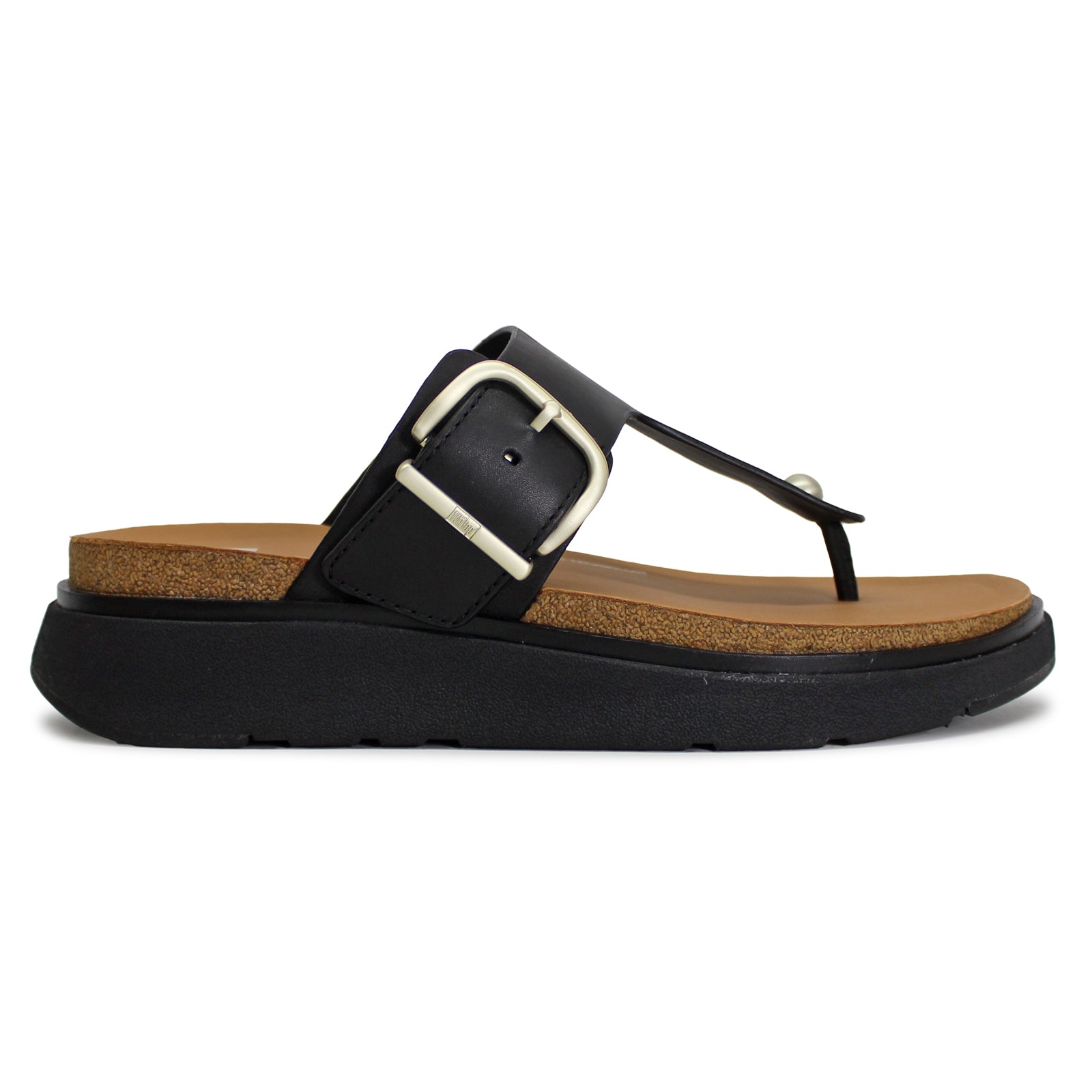 FitFlop Gen FF Buckle Toe Post Leather Womens Sandals#color_black