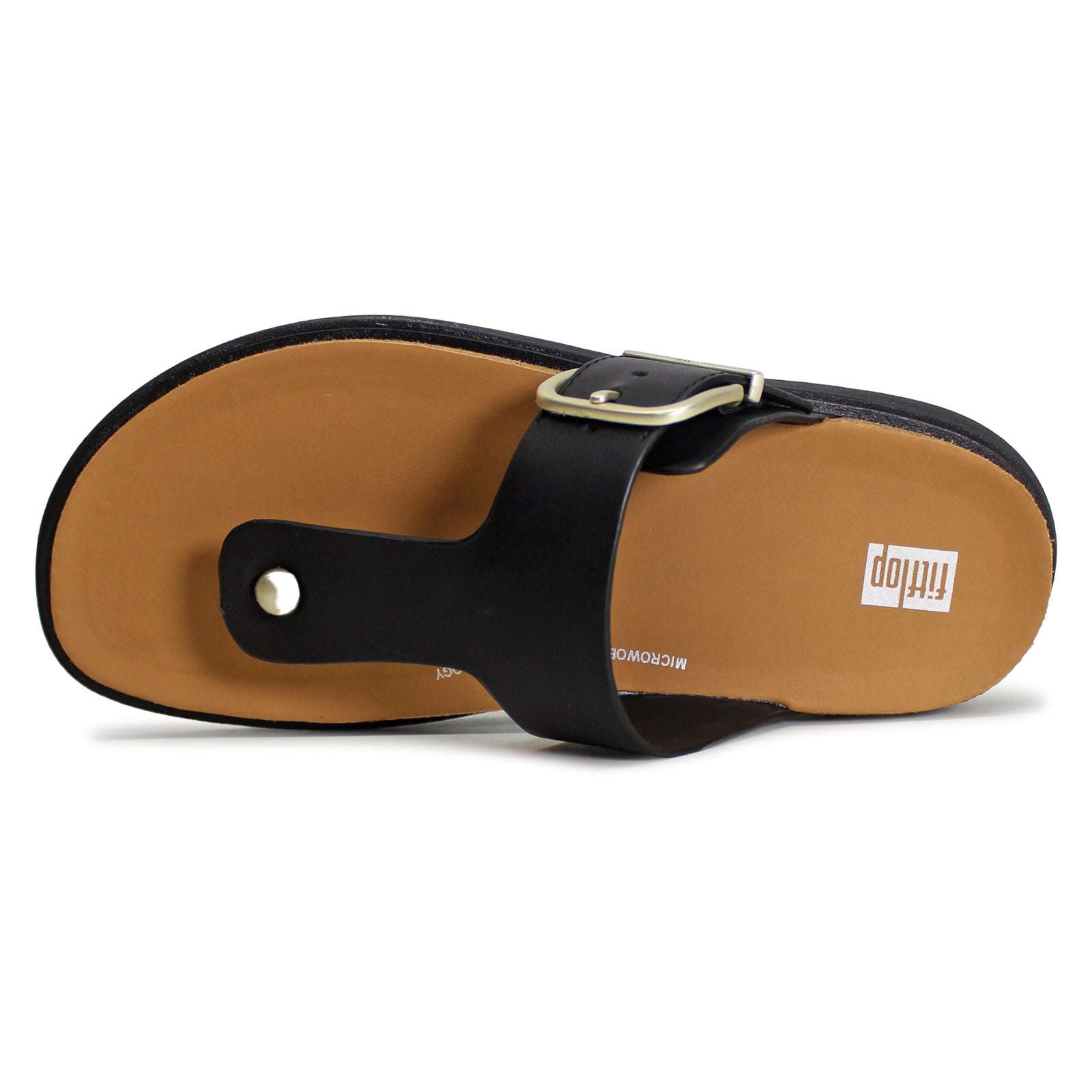 FitFlop Gen FF Buckle Toe Post Leather Womens Sandals#color_black