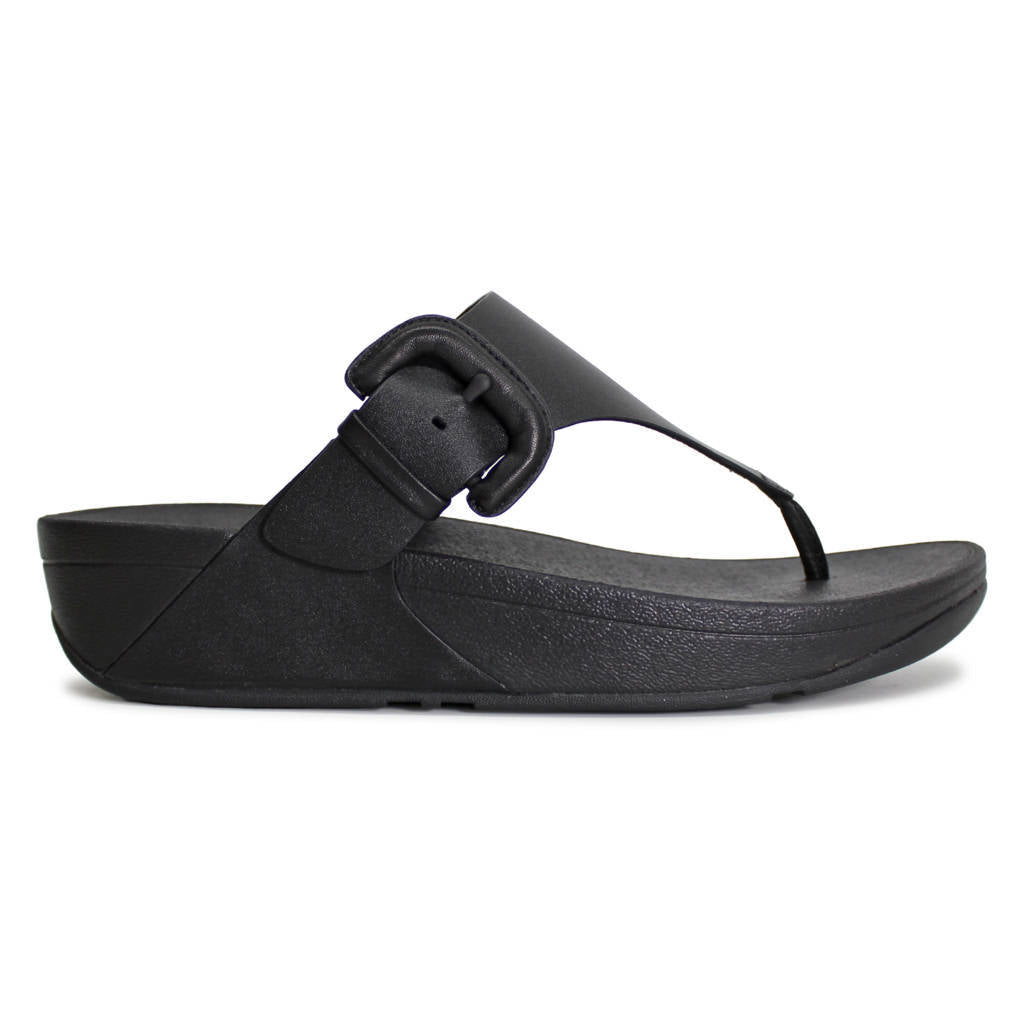 FitFlop Lulu Covered Buckle Toe Post Leather Womens Sandals#color_black