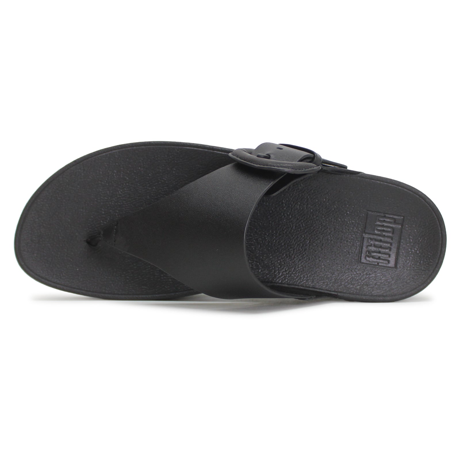 FitFlop Lulu Covered Buckle Toe Post Leather Womens Sandals#color_black