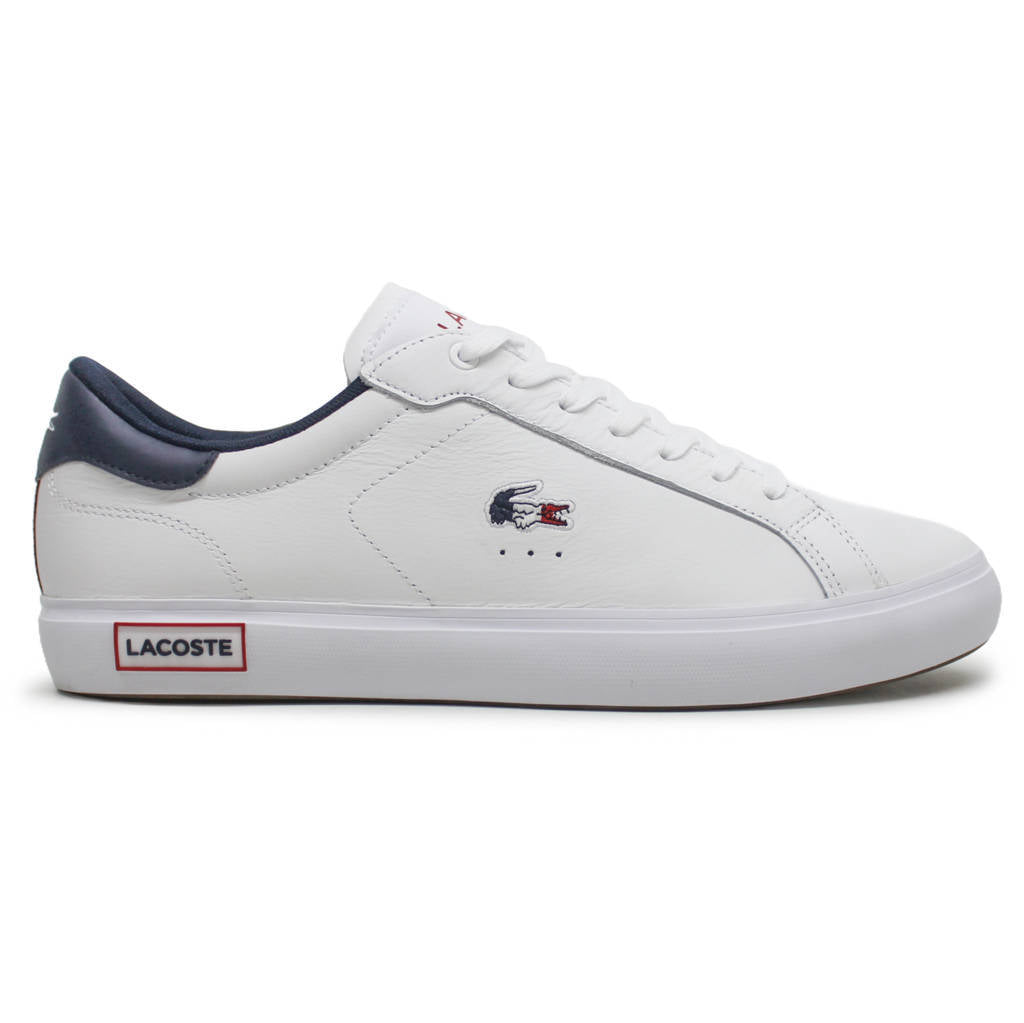 Lacoste Powercourt Leather Synthetic Mens Trainers#color_white navy red