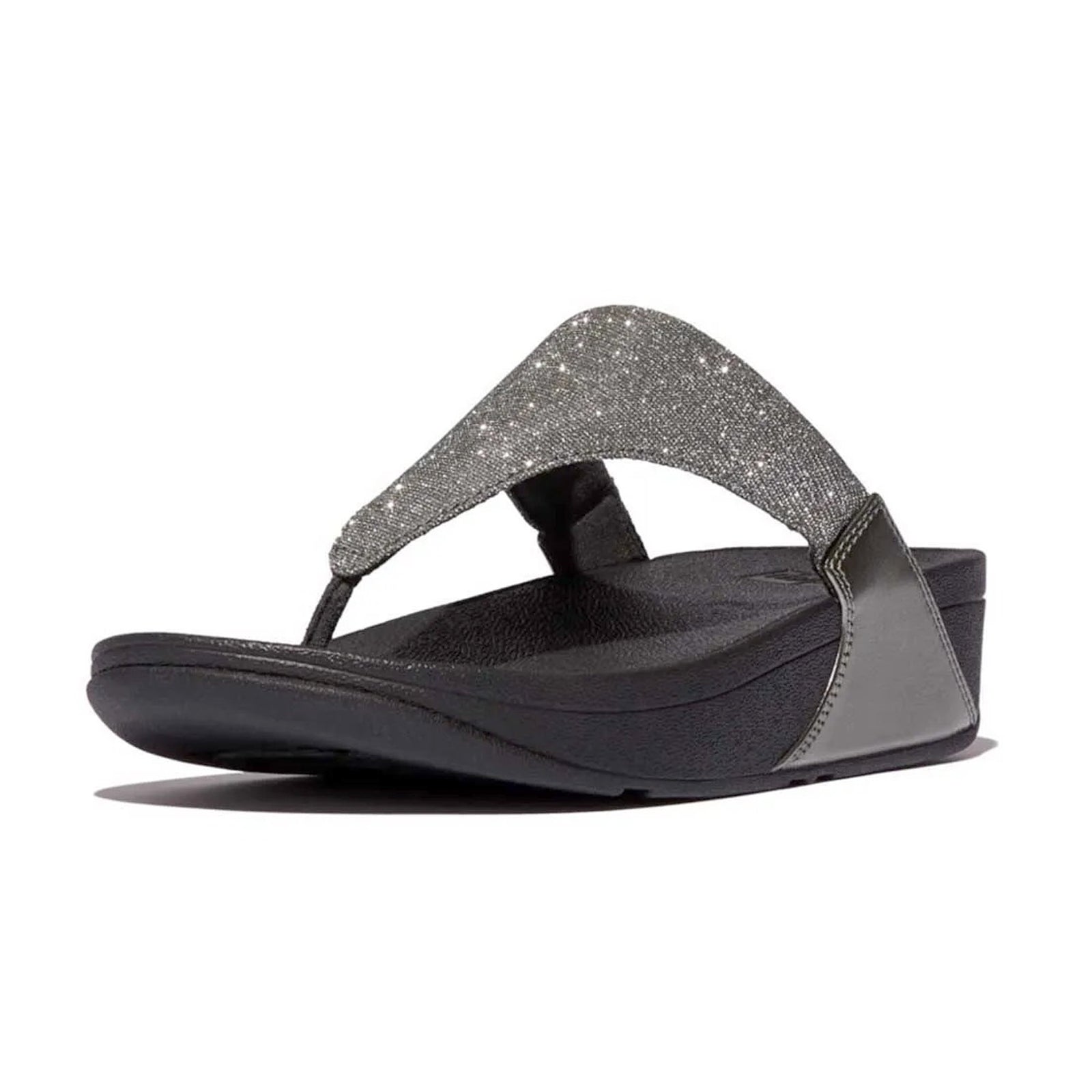 FitFlop Lulu Shimmerlux Toe Post Synthetic Womens Sandals#color_pewter