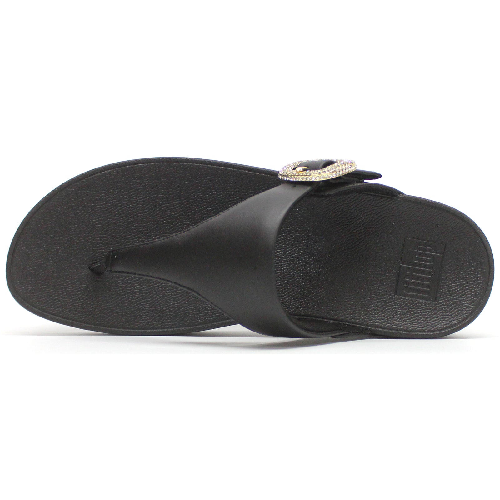 FitFlop Lulu Crystal Buckle Toe Post Leather Women's Toe Post Black Sandals