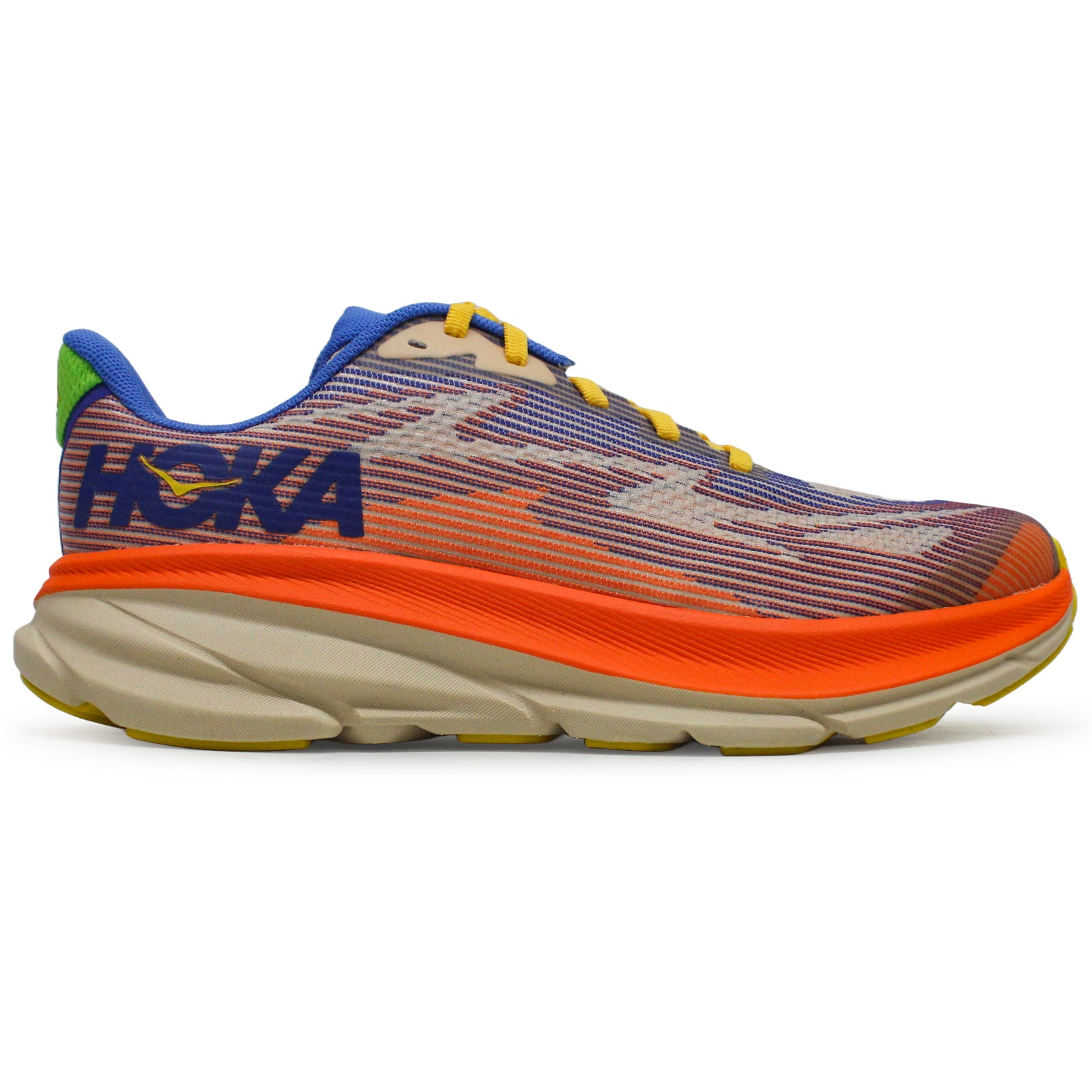 Hoka Clifton 9 Textile Synthetic Youth Running Shoes#color_ultramarine electric tangerine