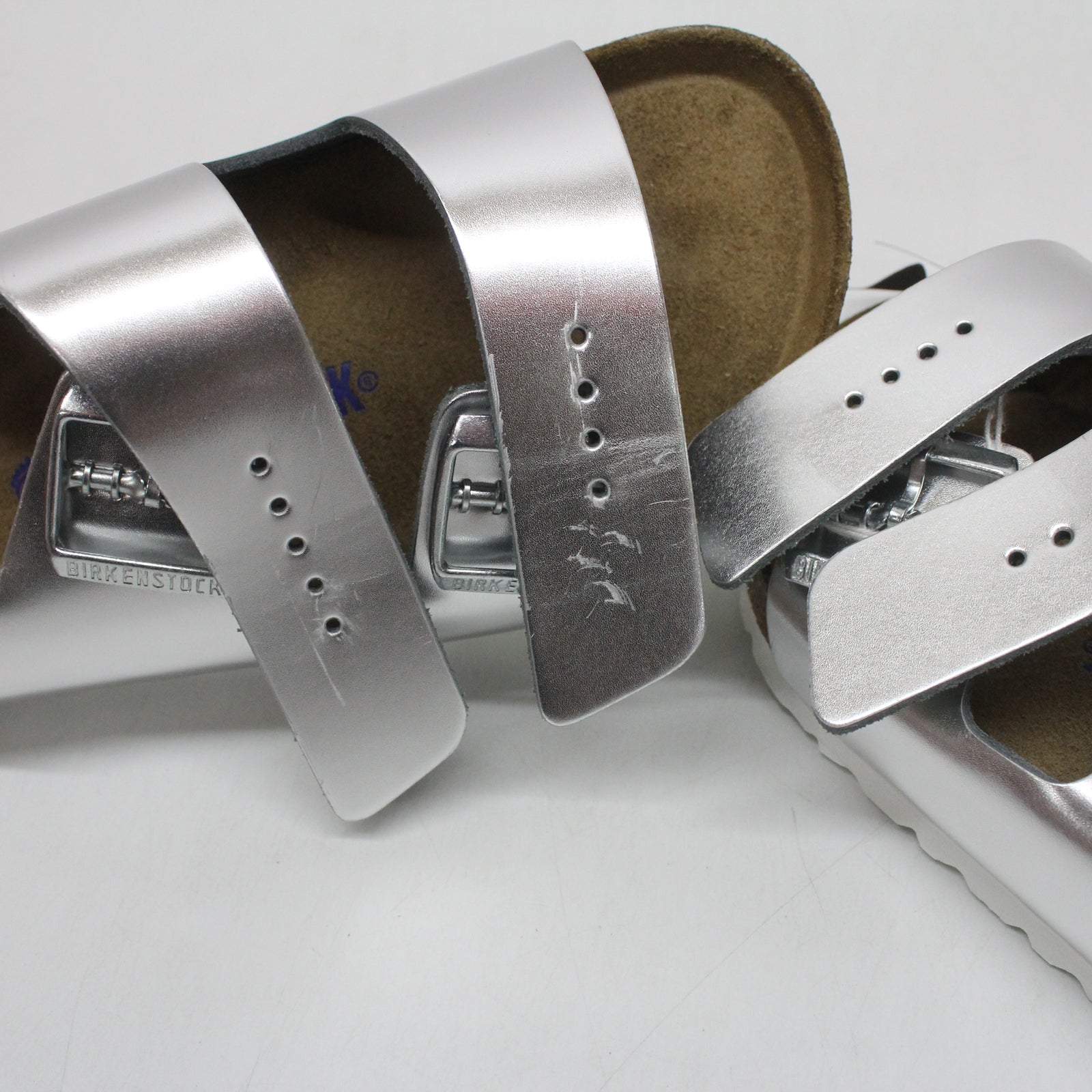 Birkenstock Arizona Soft Footbed 1005960 Natural Leather Womens Sandals - Silver - 38#color_silver