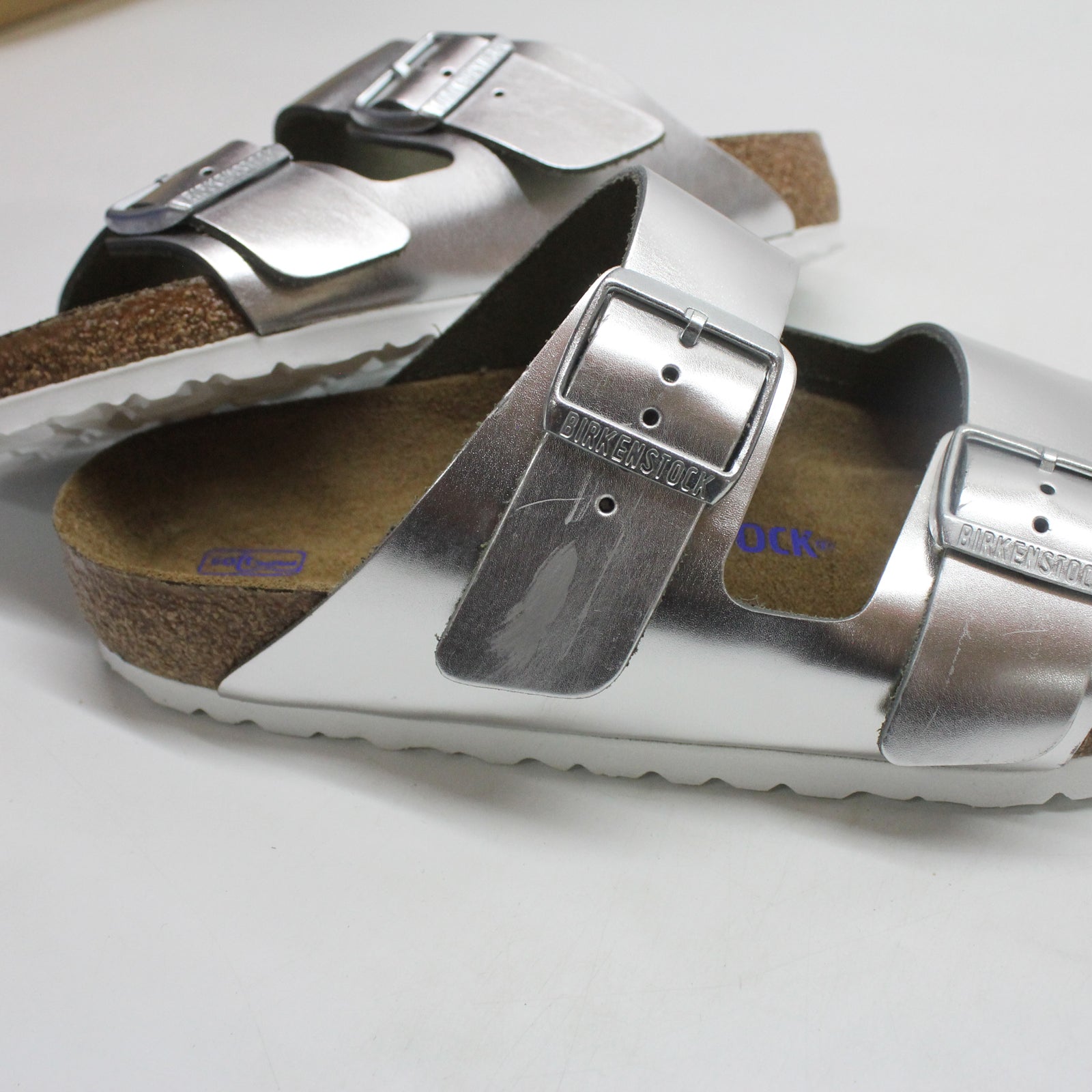 Birkenstock Arizona Soft Footbed 1005960 Natural Leather Womens Sandals - Silver - 39#color_silver