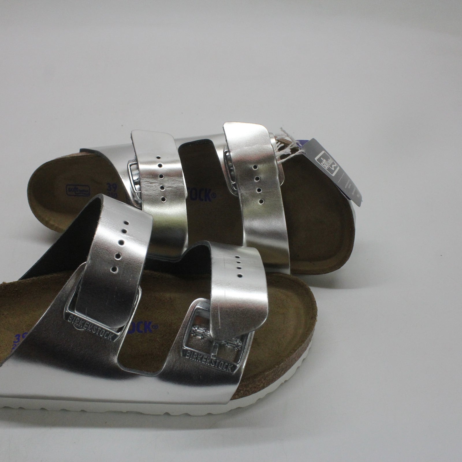 Birkenstock Arizona Soft Footbed 1005960 Natural Leather Womens Sandals - Silver - 39#color_silver