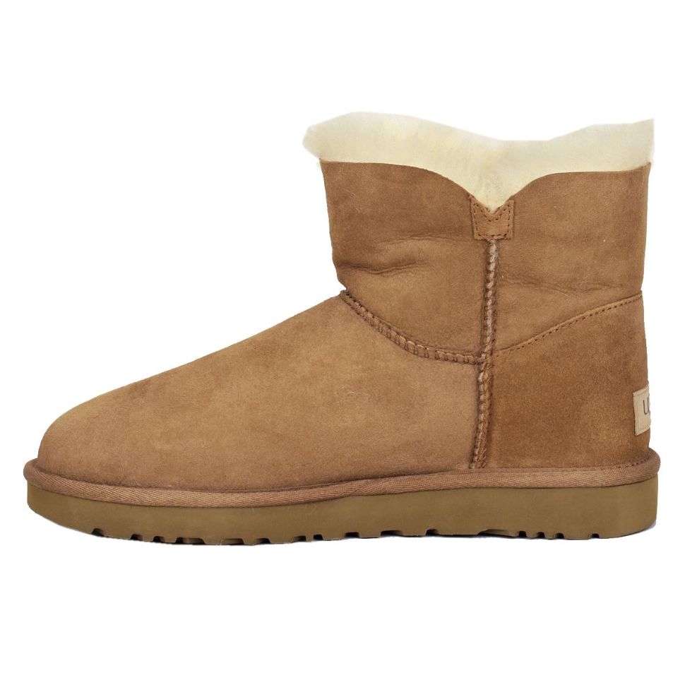 UGG Mini Bailey Button II Suede Sheepskin Women's Winter Boots#color_chestnut